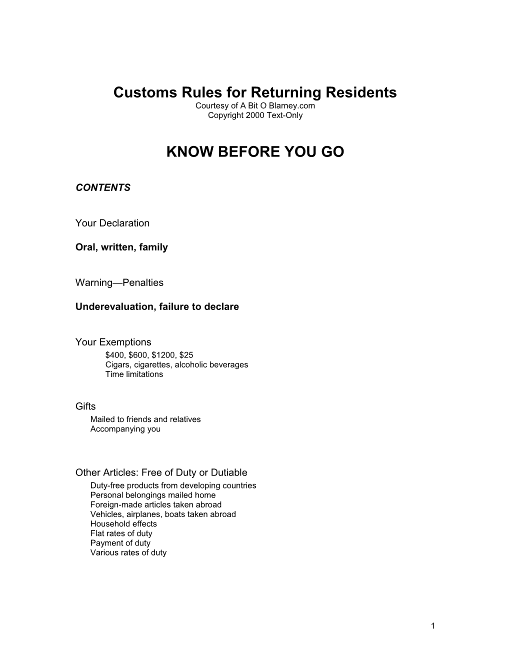 Customs Rules for Returning Residents