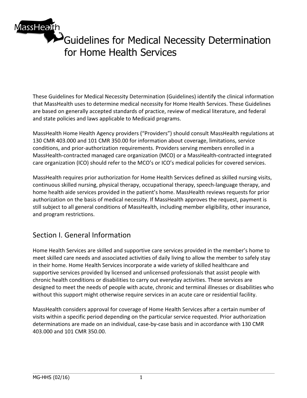 Guidelines for Medical Necessity Determination for Home Health Services