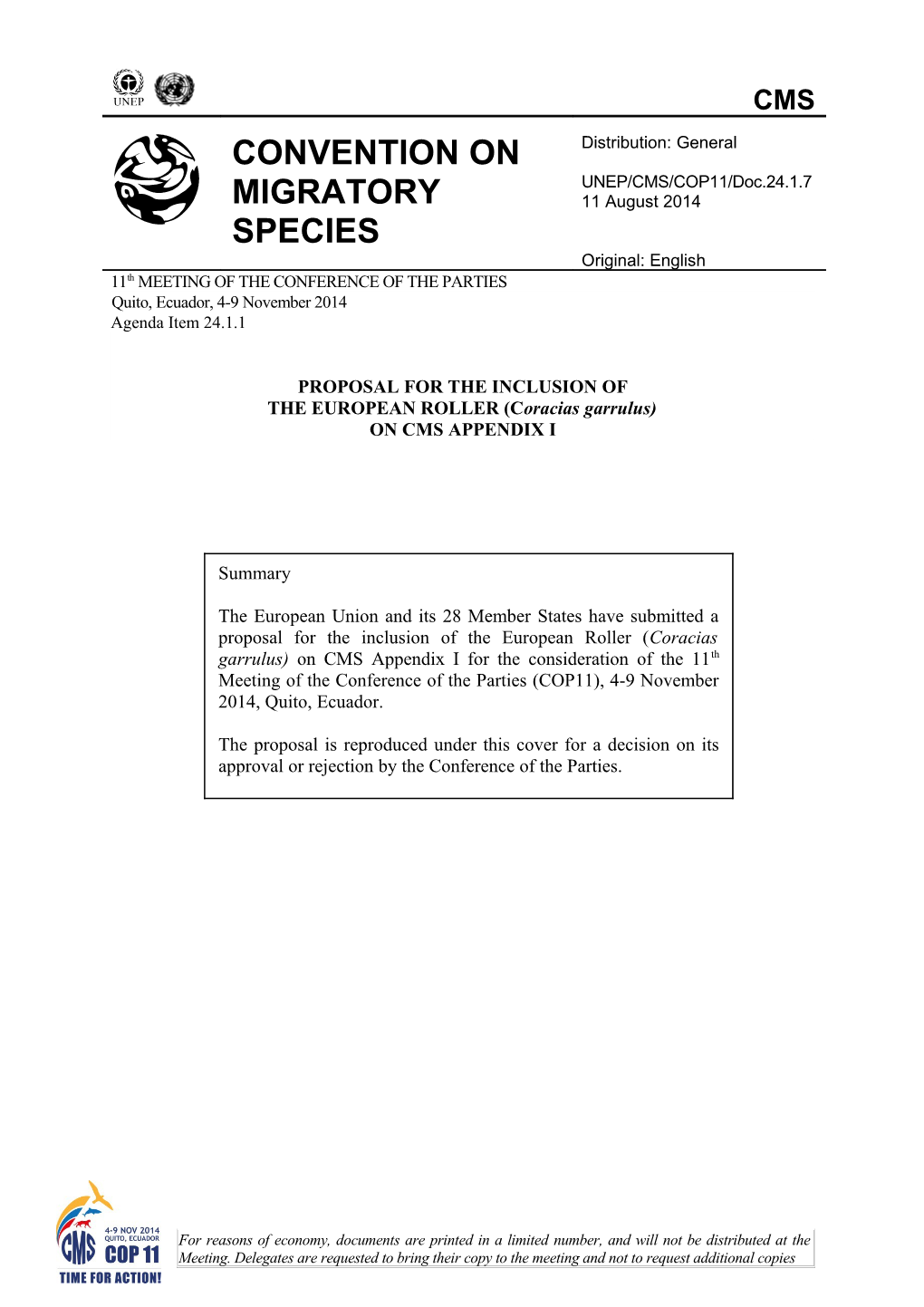 Proposal for Inclusion of Species on the Appendices of The
