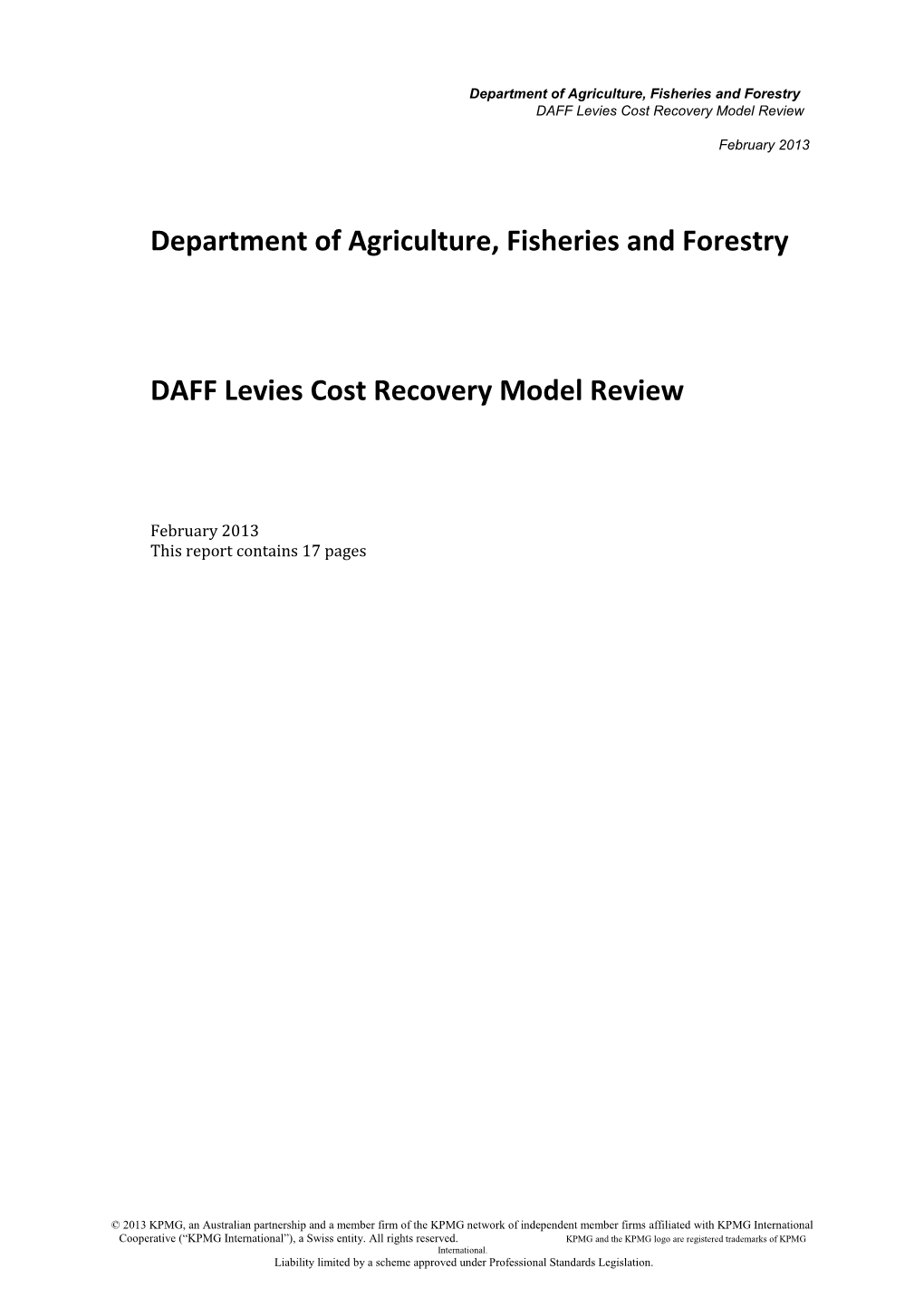 DAFF Levies Cost Recovery Model Review