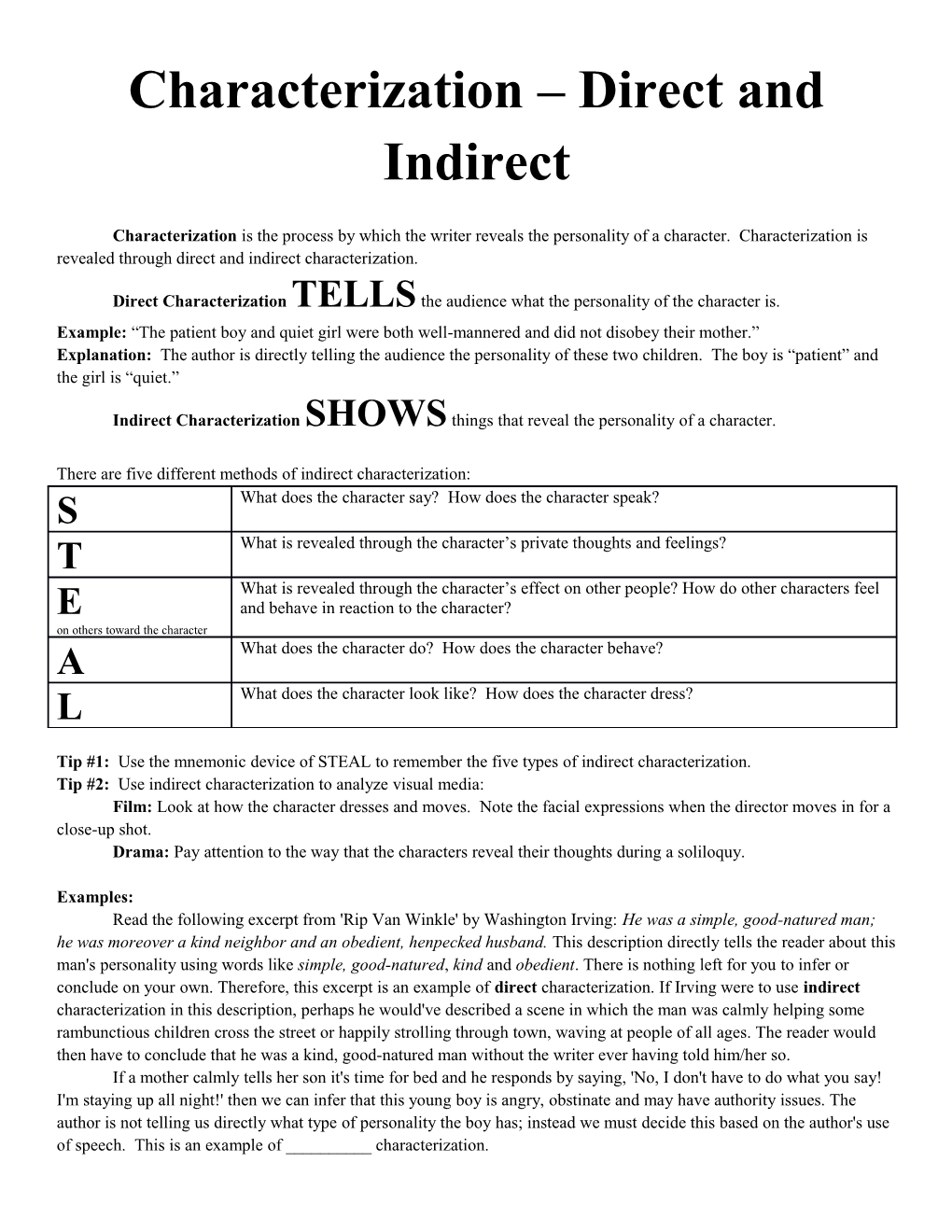 Characterization Direct and Indirect