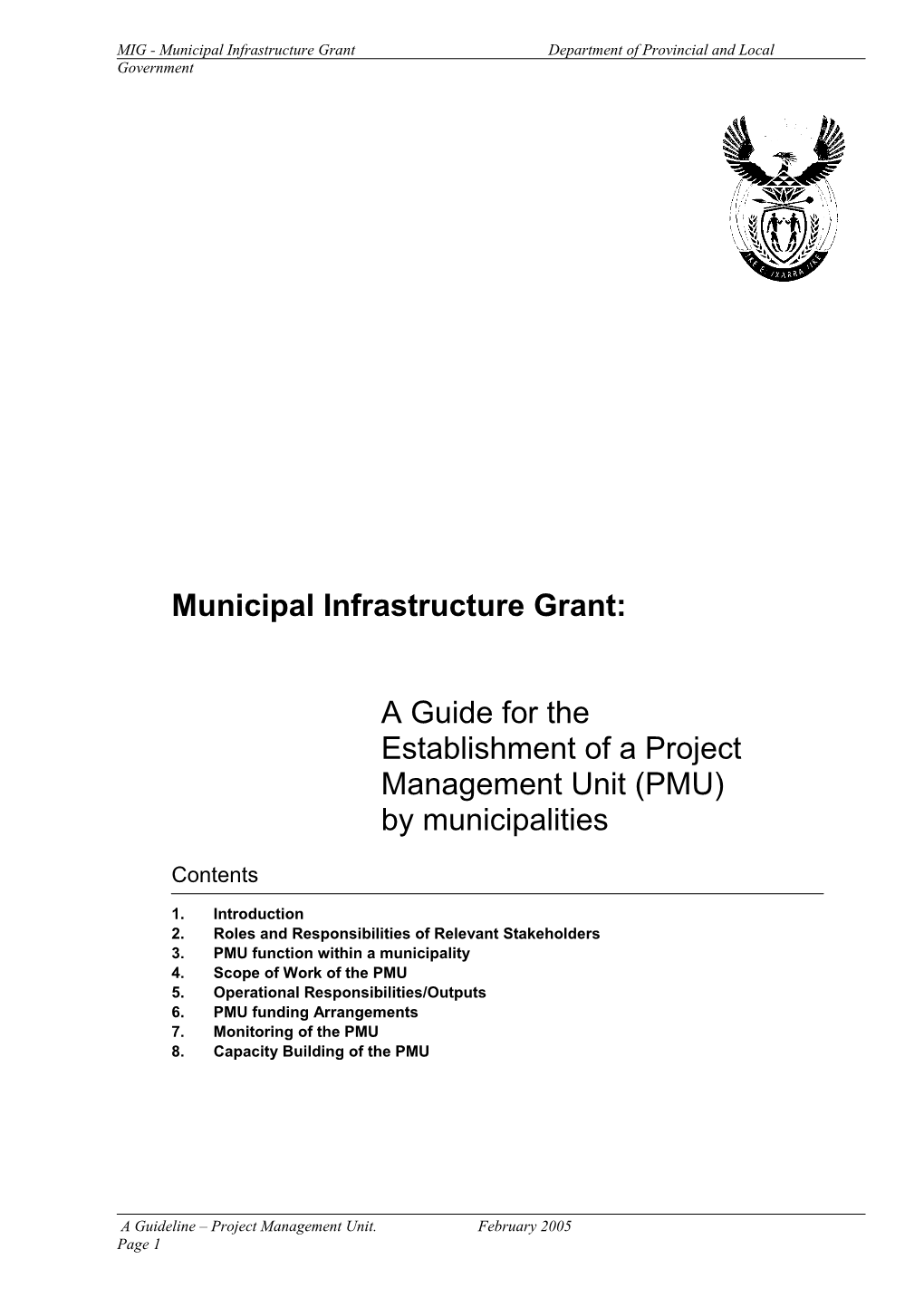 Municipal Infrastructure Grant