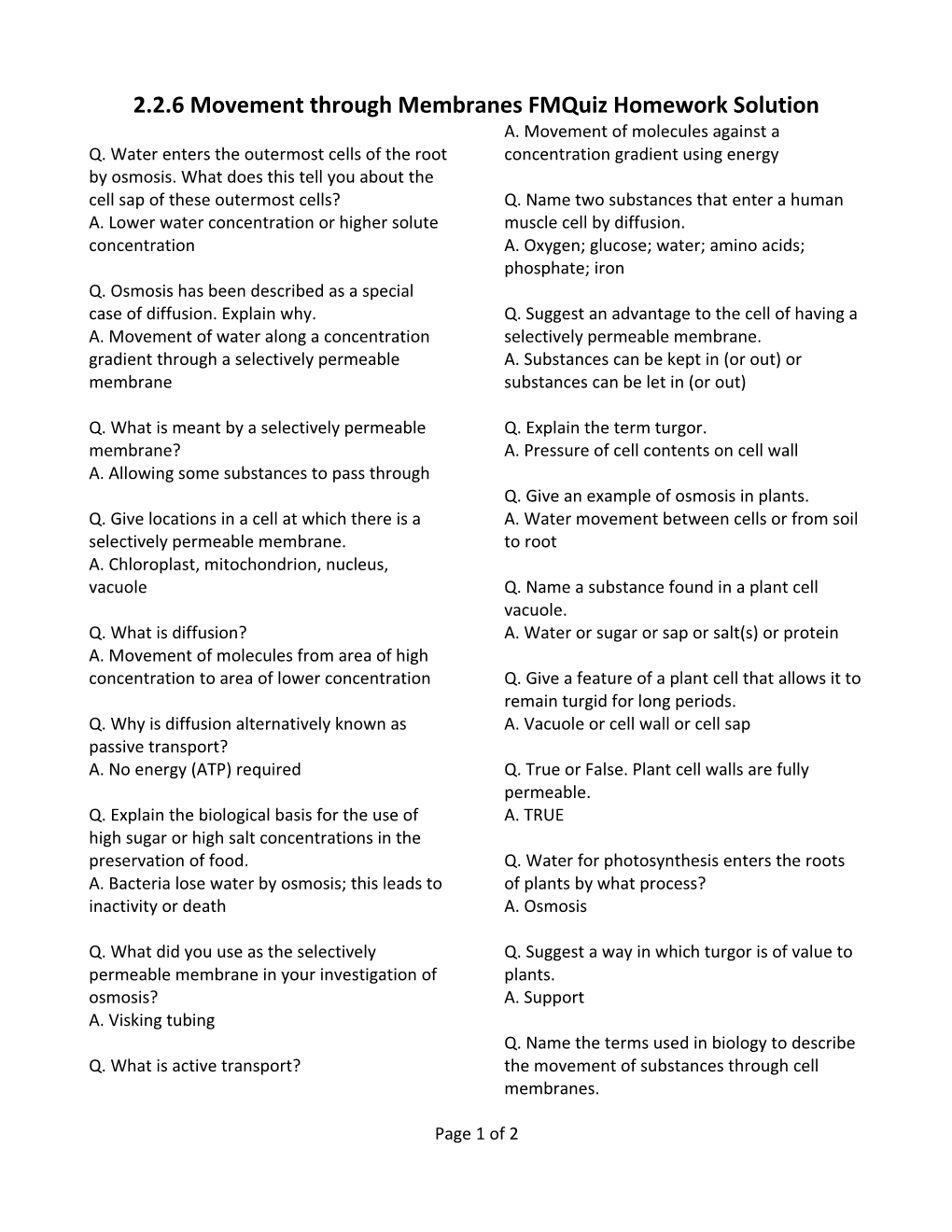 2.2.6 Movement Through Membranes Fmquiz Homework Solution