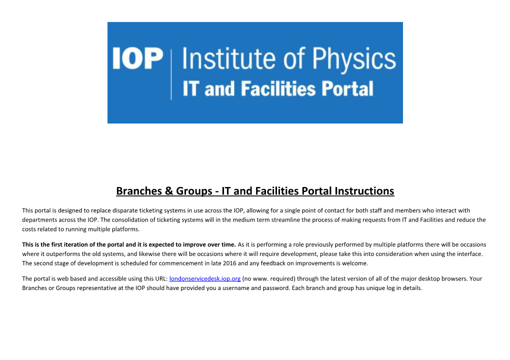 Branches & Groups - IT and Facilities Portal Instructions