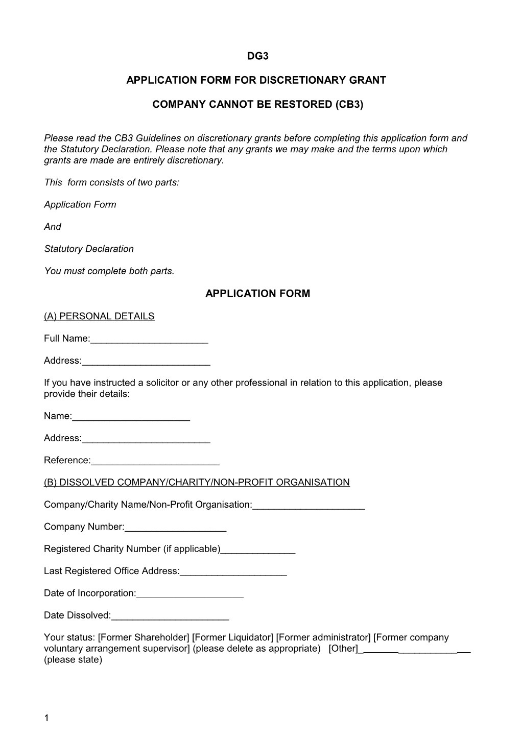 Application Form for Discretionary Grant