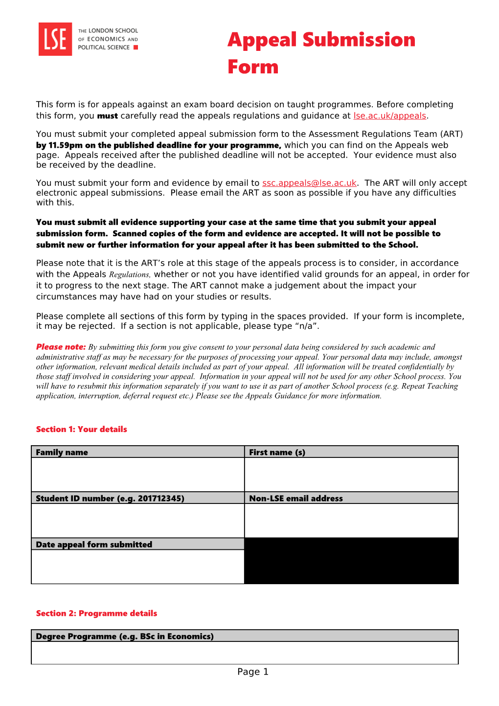 Appeal Submission Form