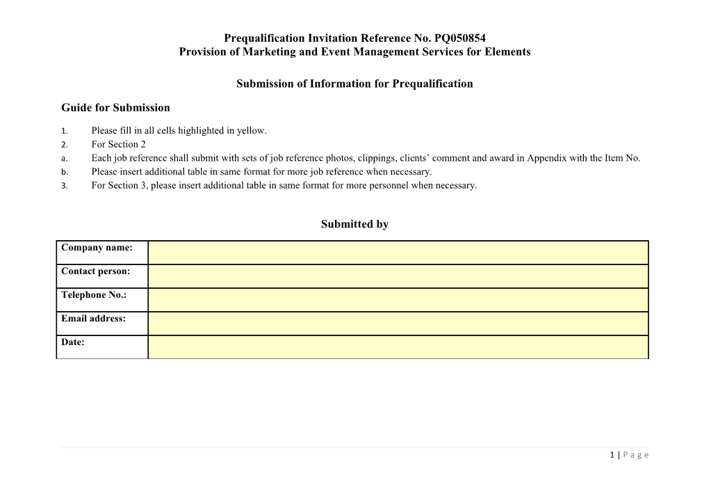 Prequalification Invitation Reference No. PQ050854