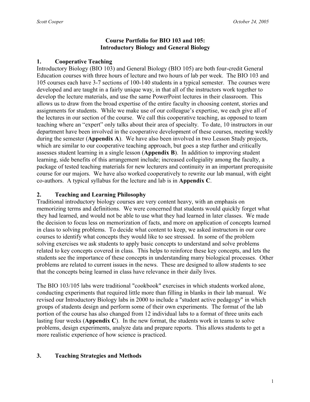 Teaching Development Activities for the 1195/96 School Year