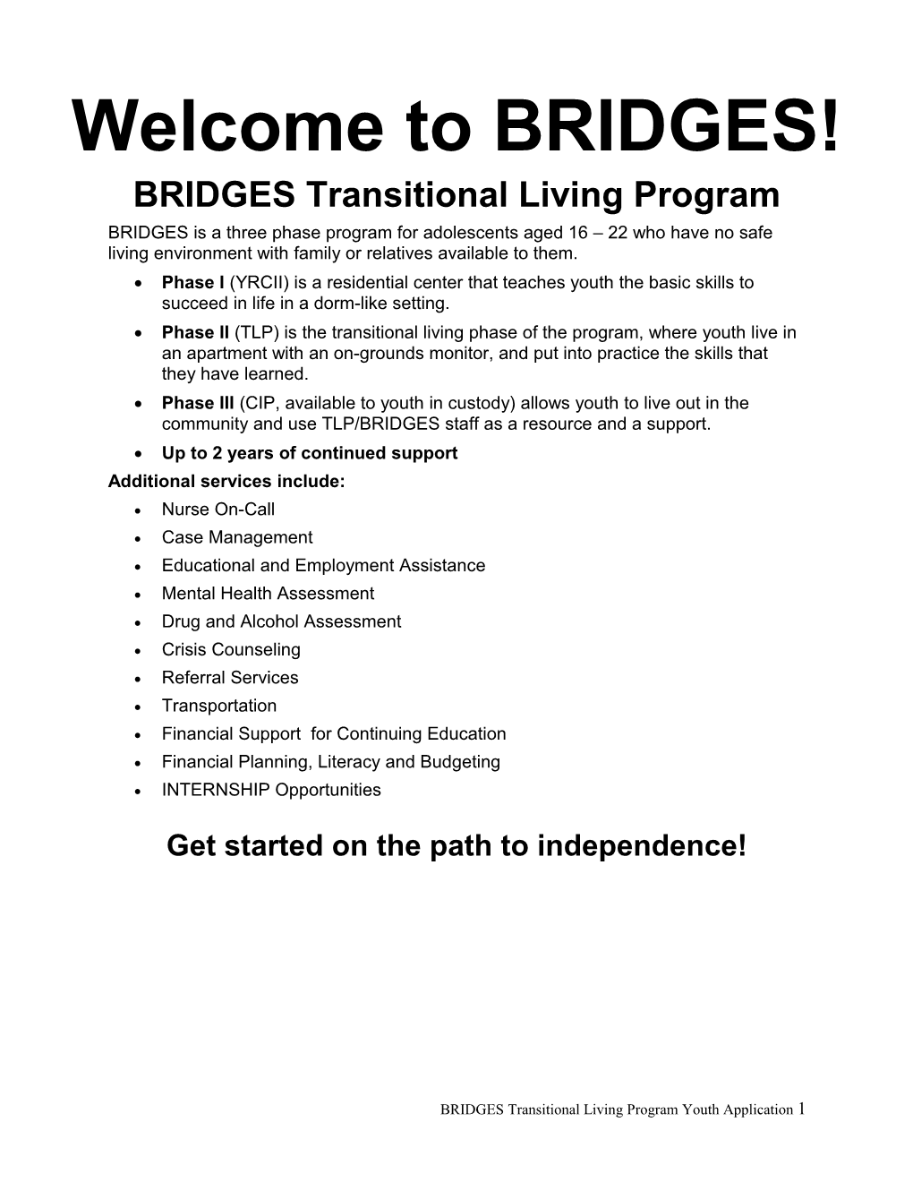 BRIDGES Transitional Living Program