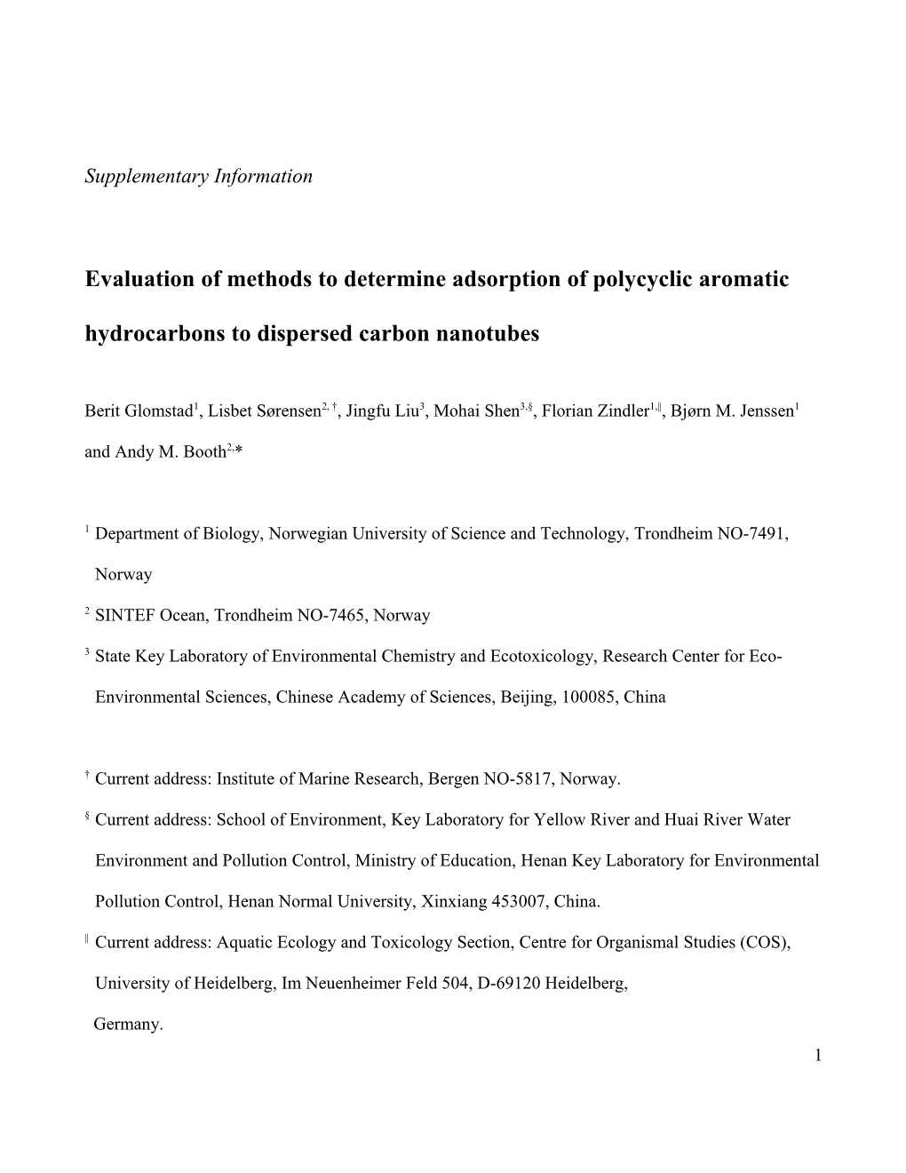 Evaluation of Methods to Determineadsorption of Polycyclic Aromatichydrocarbons to Dispersed