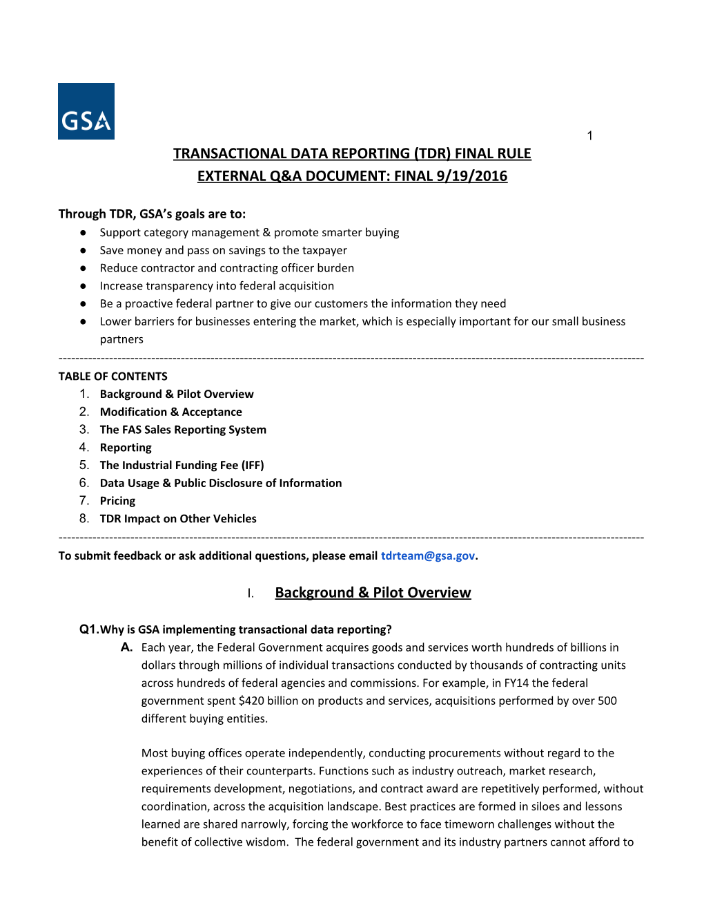 Transactional Data Reporting (Tdr) Final Rule
