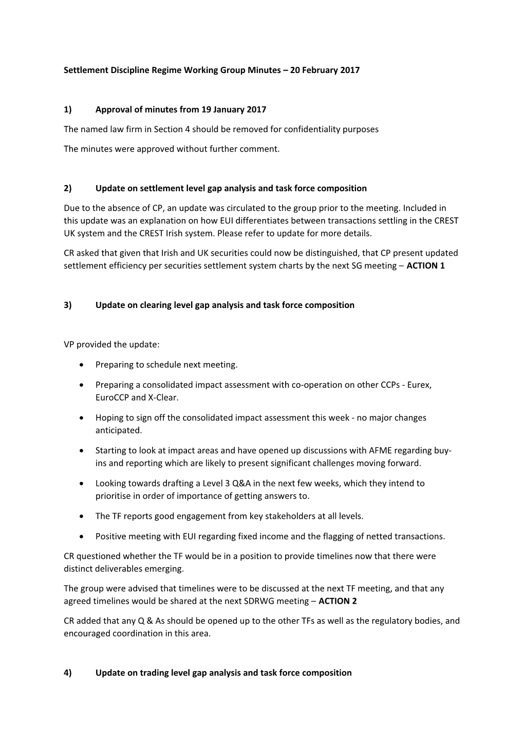 Settlement Discipline Regime Working Group Minutes 20 February 2017