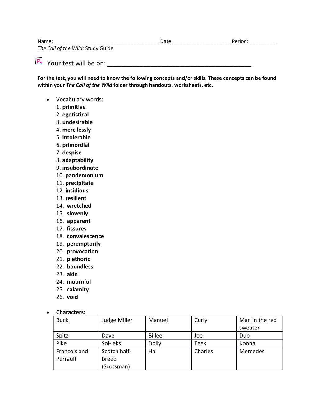 The Call of the Wild: Study Guide