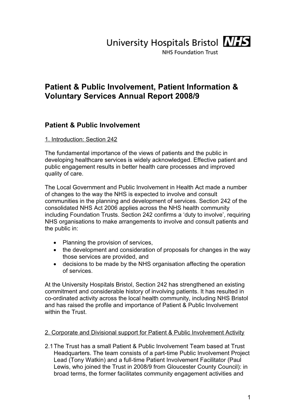 Patient & Public Involvement Annual Report 2008/9