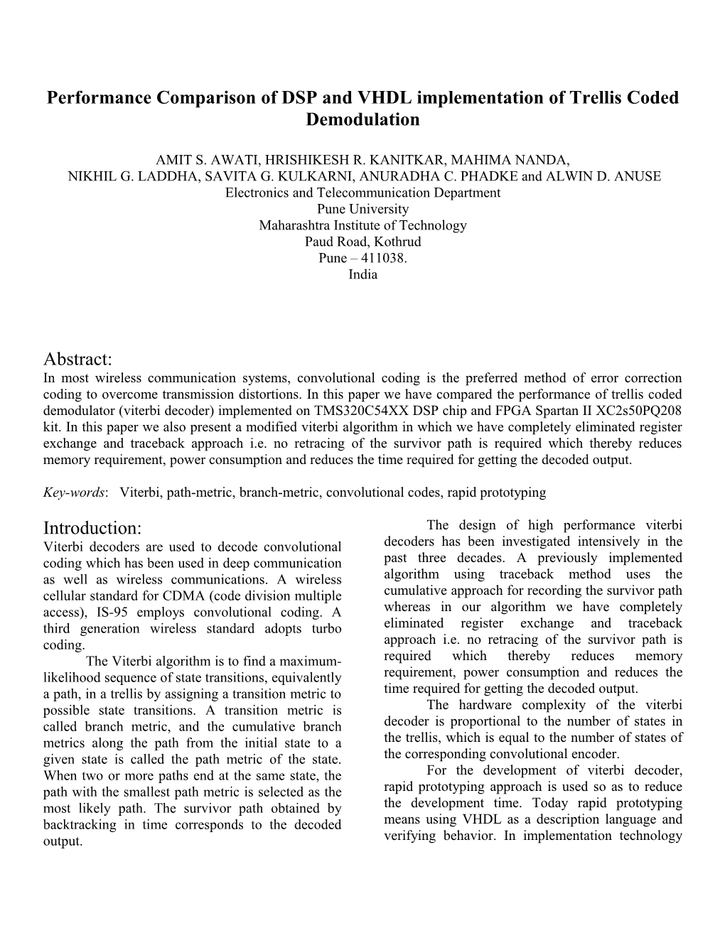 Performance Comparison of DSP and VHDL Implementation of Trellis Coded Demodulation