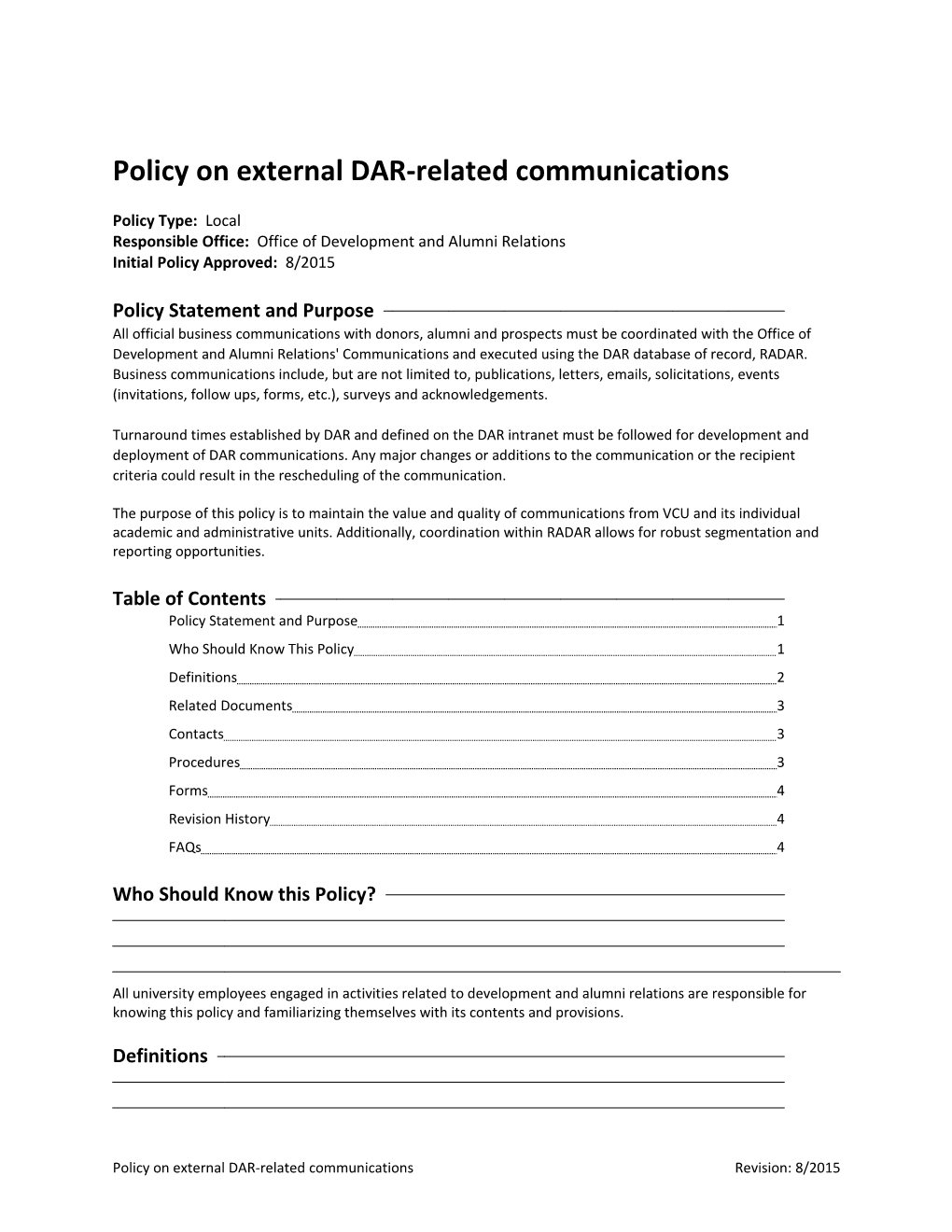 Policy on External DAR-Related Communications