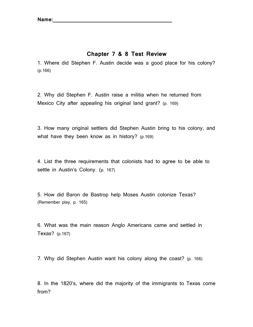 Chapter 7 & 8 Test Review