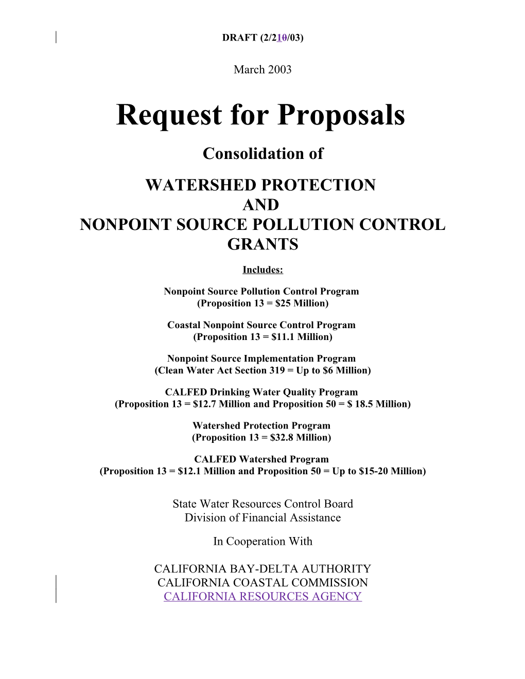 Nonpoint Source Pollution Control Grants