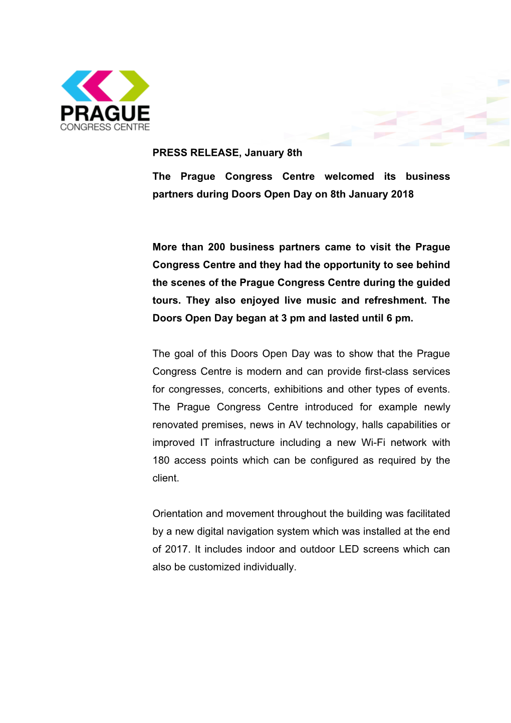 The Prague Congress Centre Welcomedits Business Partnersduringdoors Open Day on 8Th January