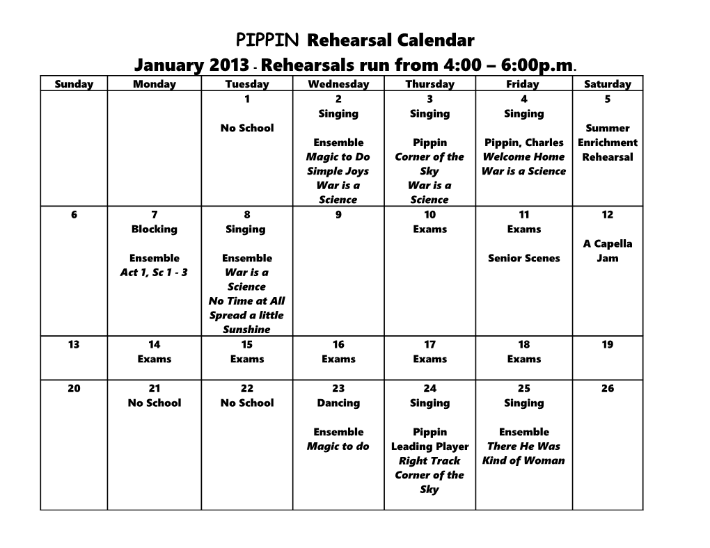 Pippinrehearsal Calendar