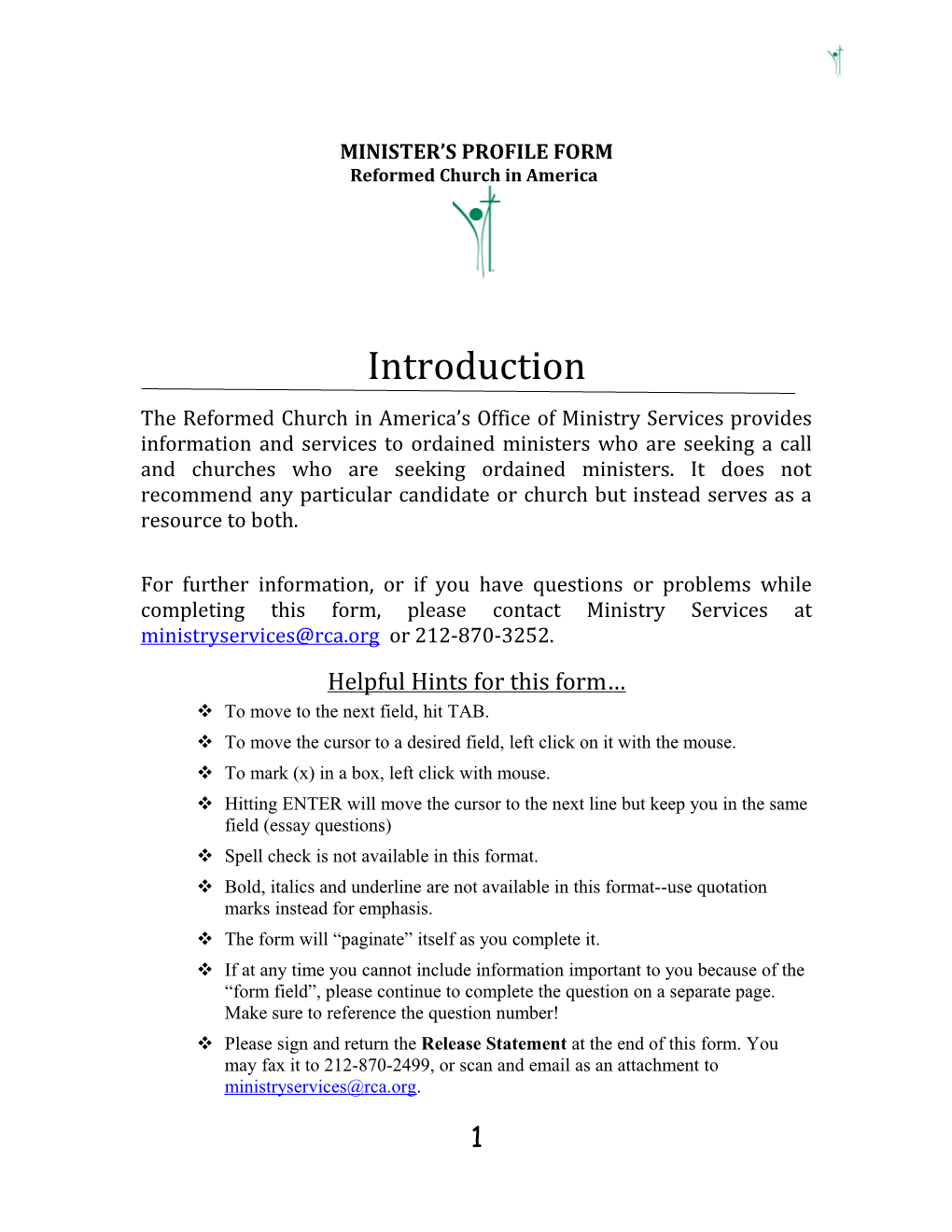 Minister S Profile Form