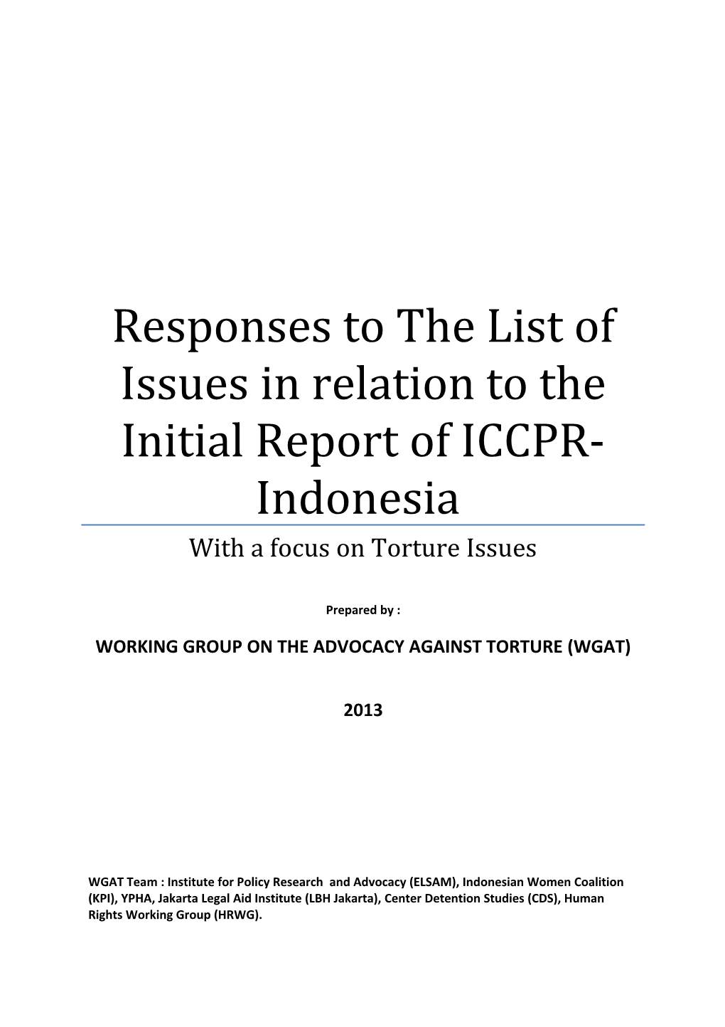 Response to the List of Issue from Initial Report of ICCPR-Indonesia