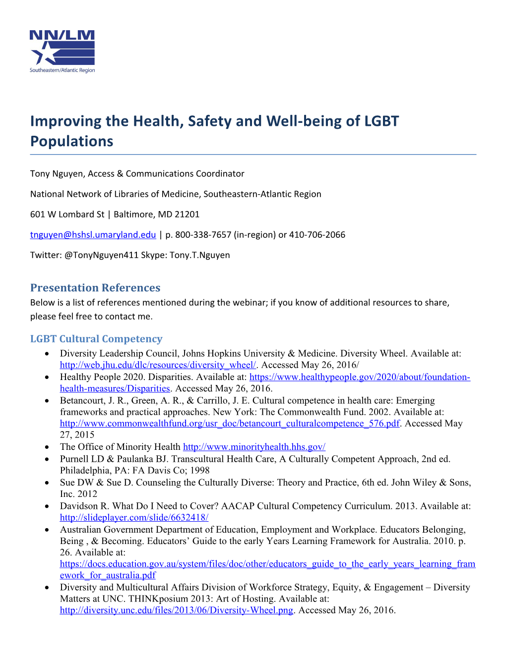 Improving the Health, Safety and Well-Being of LGBT Populations