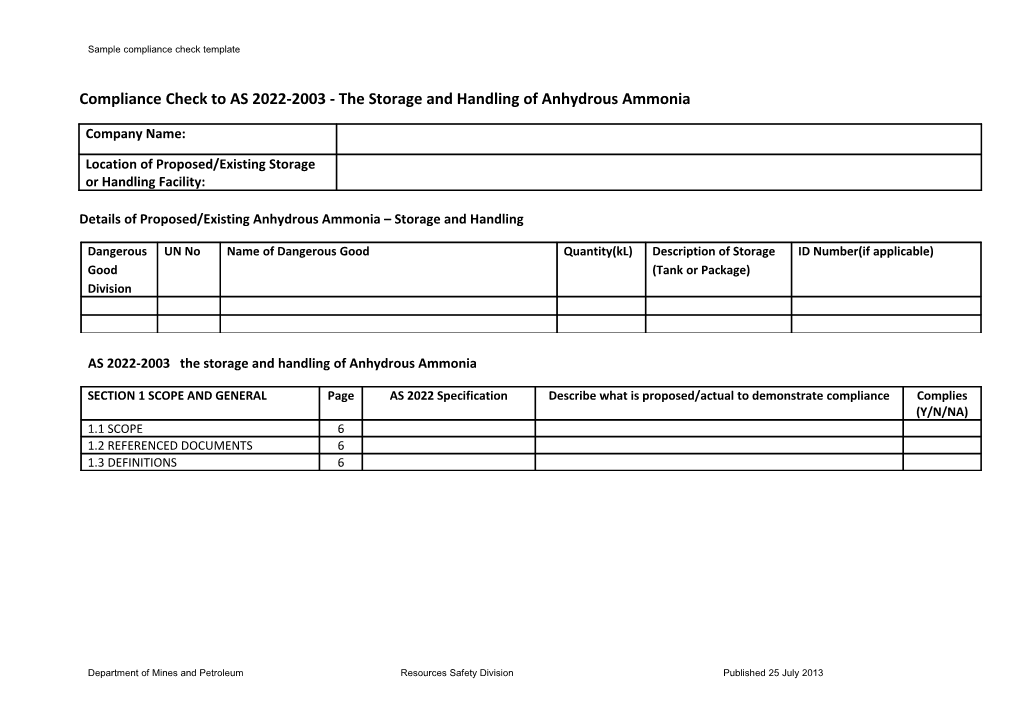 AS2022 Sample Compliance Check Template