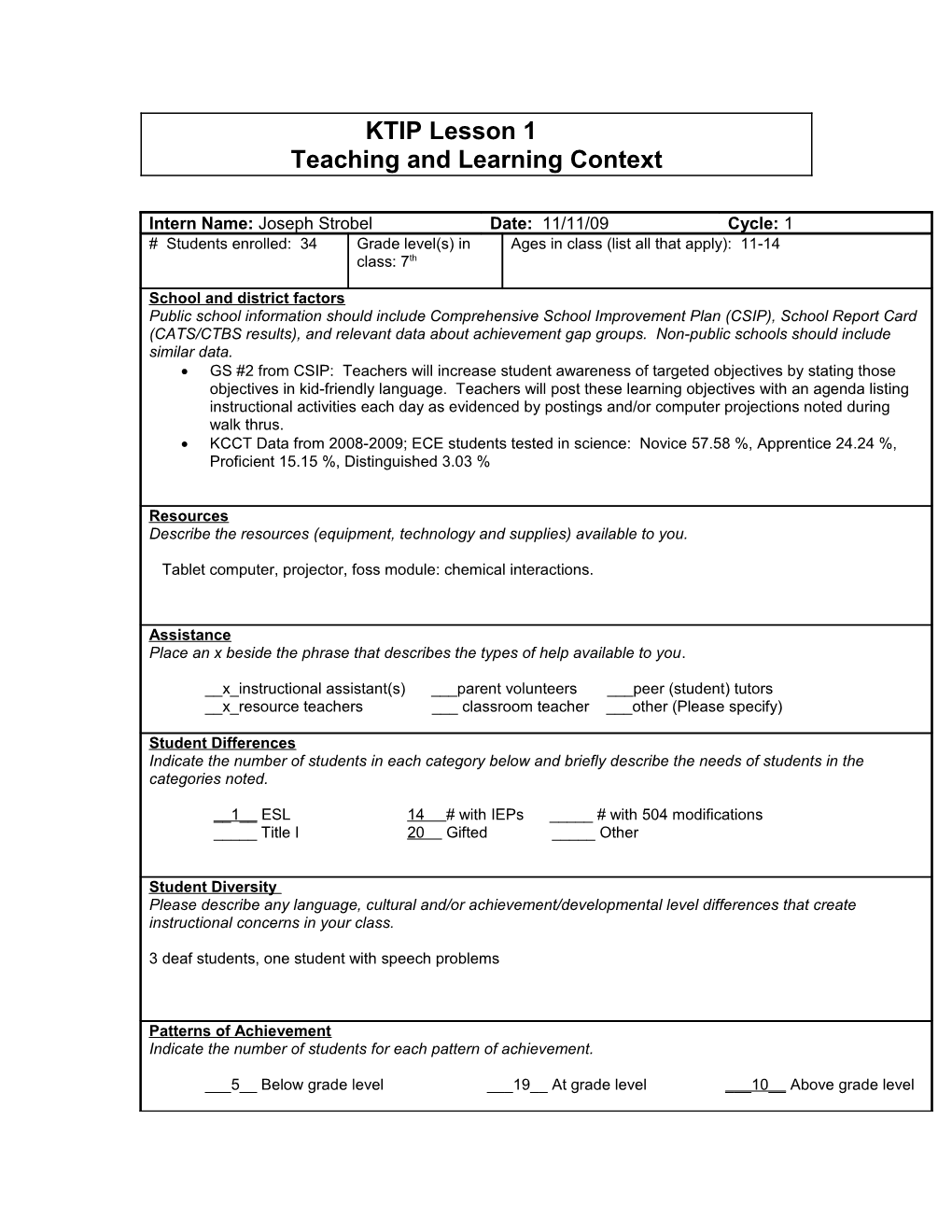 Teaching and Learning Context