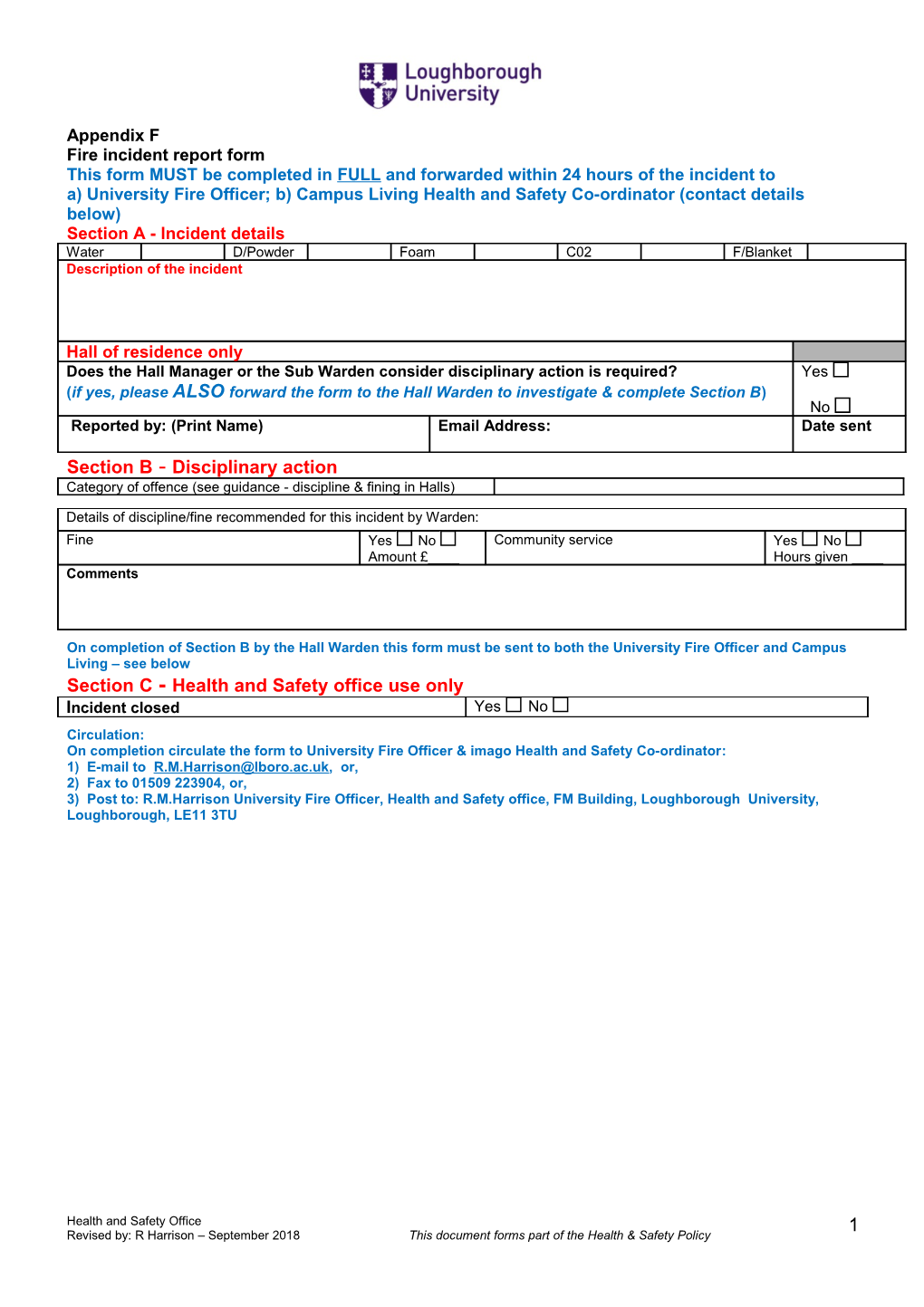 Fire Incident Report Form