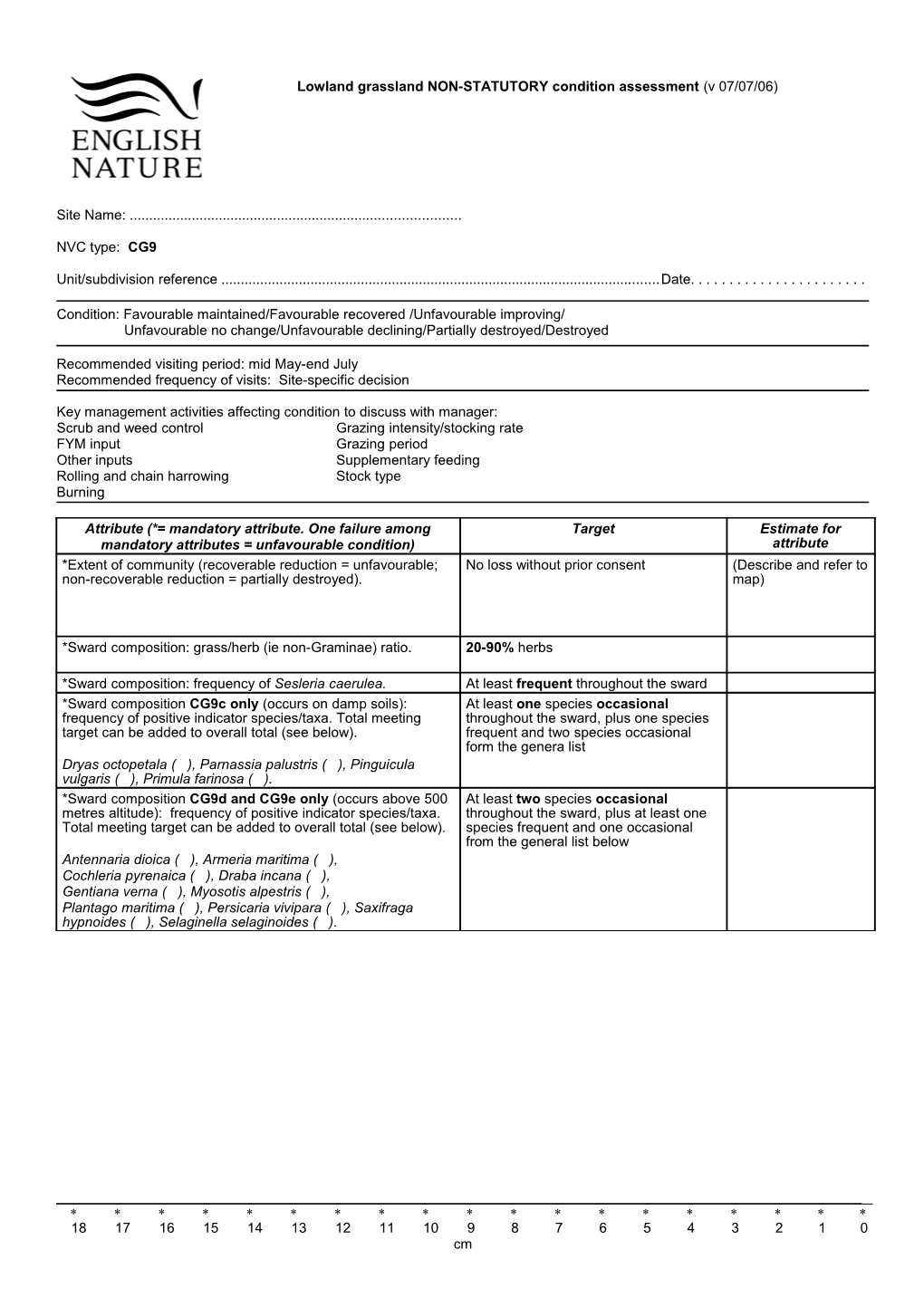 Lowland Grassland NON-STATUTORY Condition Assessment (V 07/07/06)