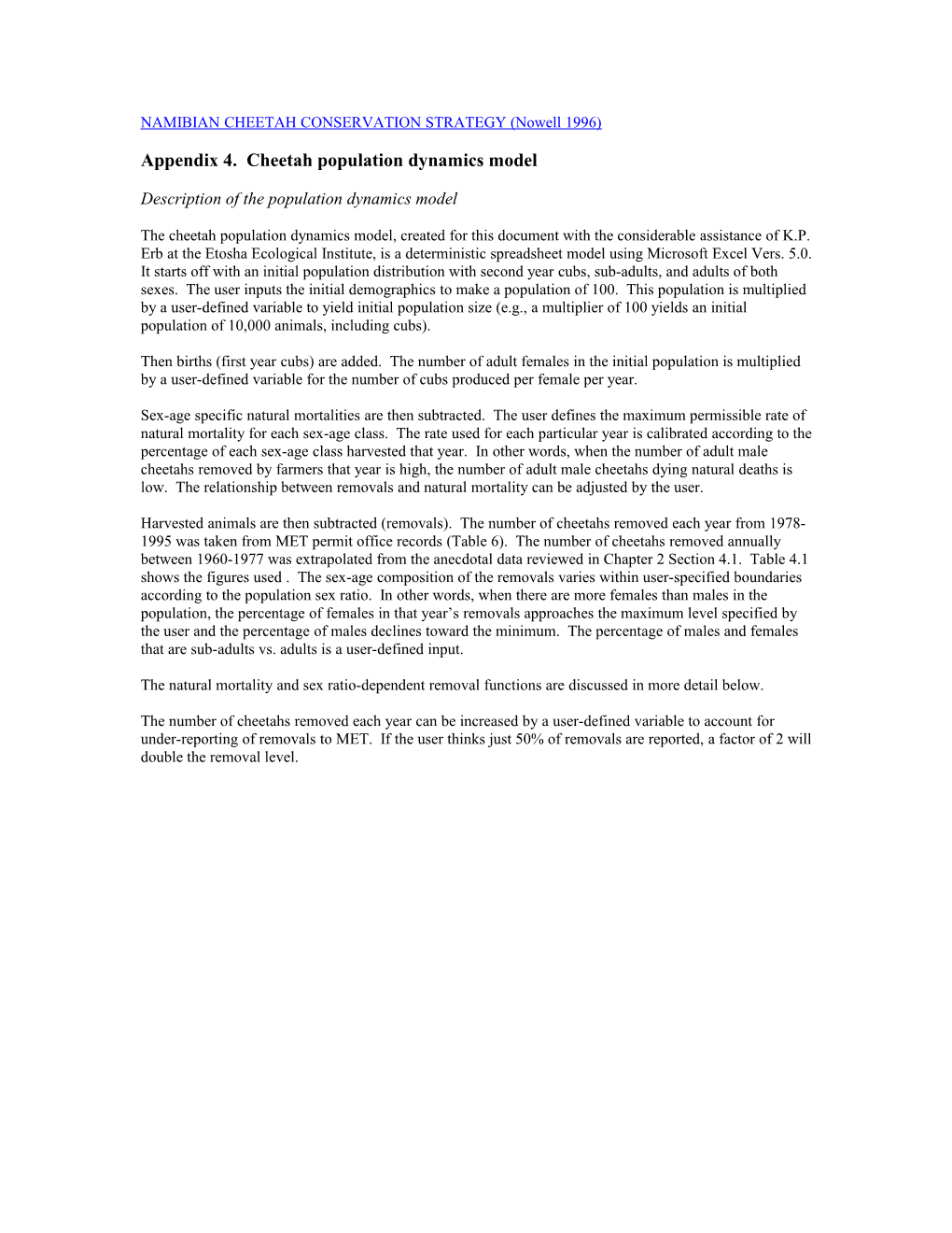 Appendix 6. Cheetah Population Dynamics Models