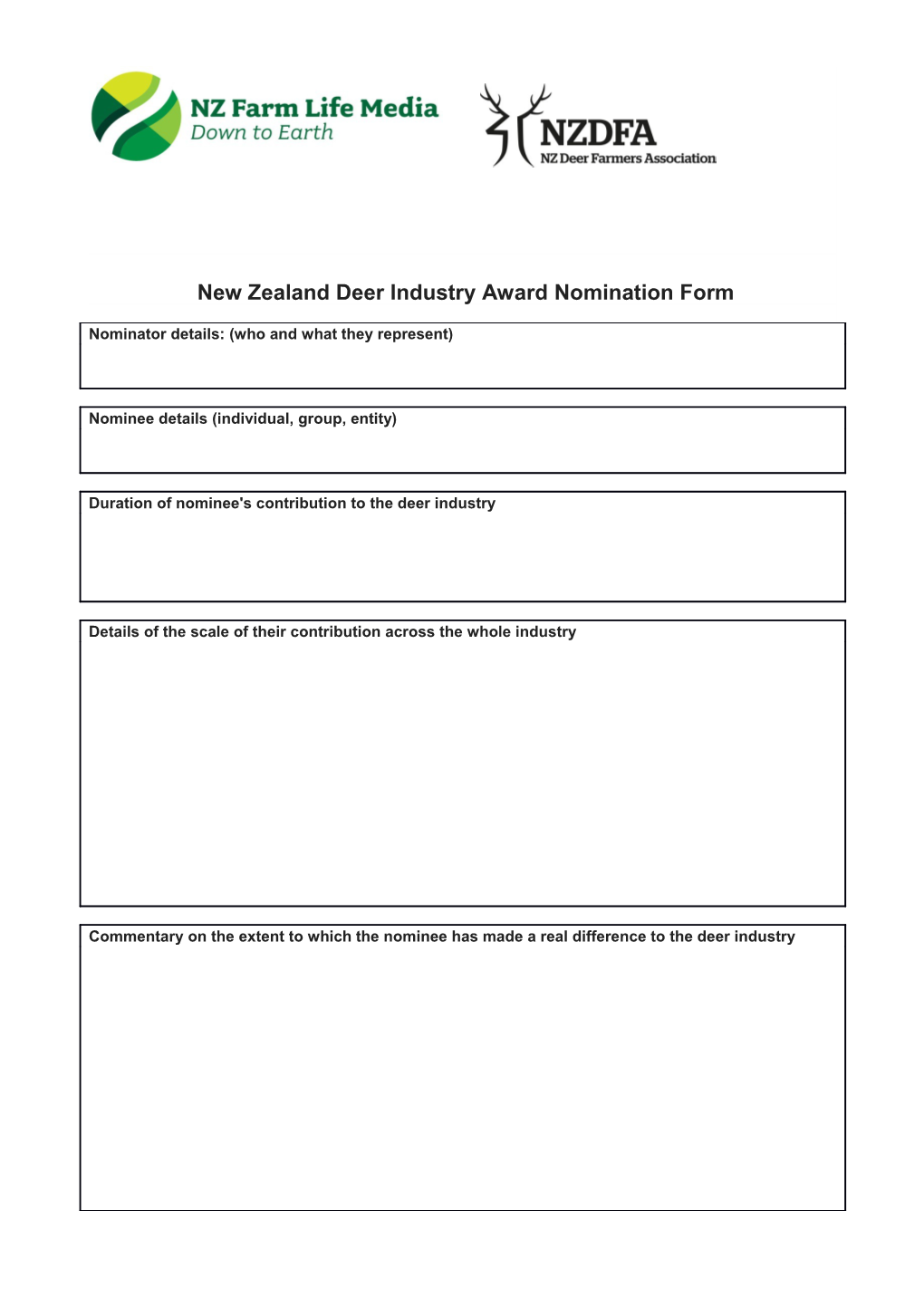New Zealand Deer Industry Award Nomination Form