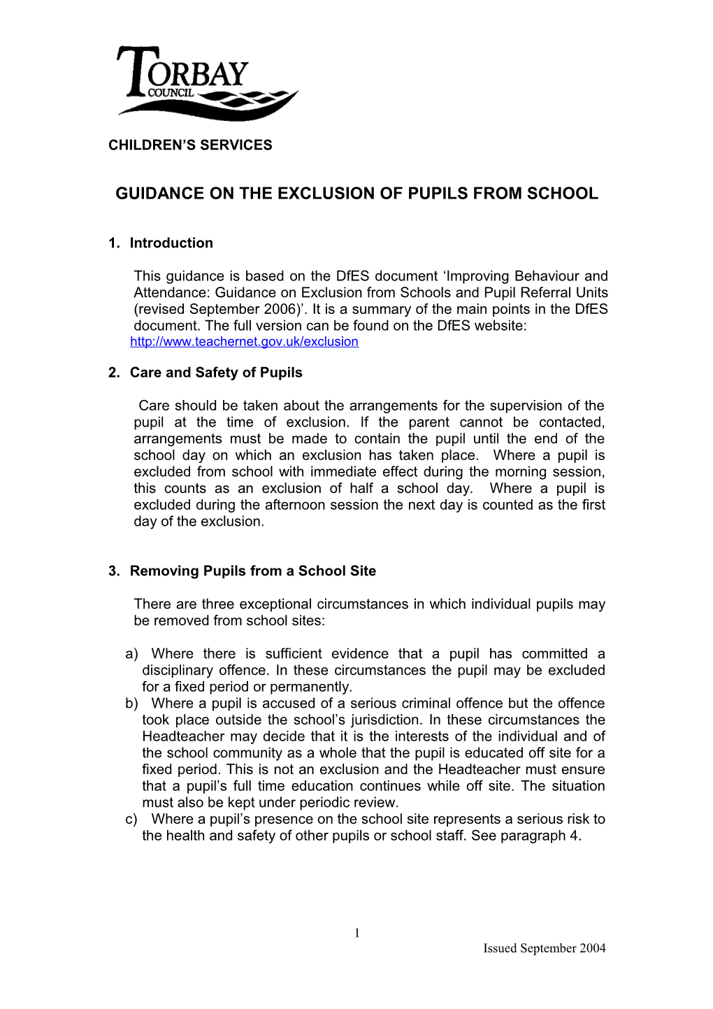Procedure for the Exclusion of Pupils