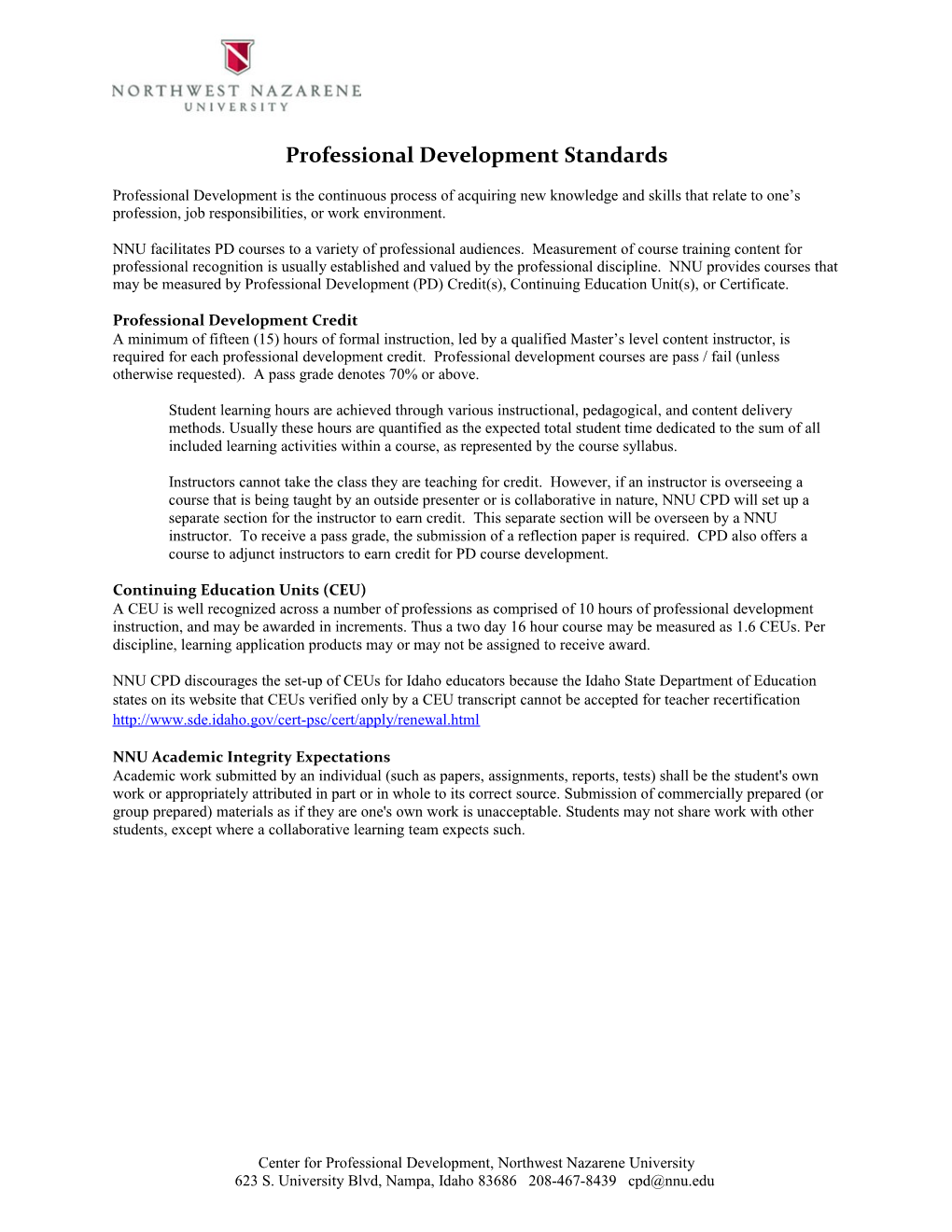 Professional Development Standards