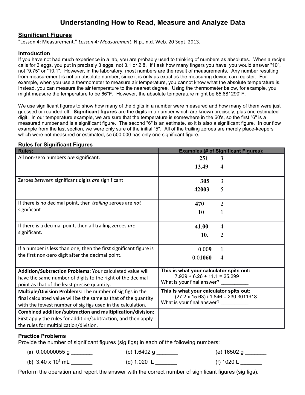 Understandinghow to Read, Measure and Analyze Data