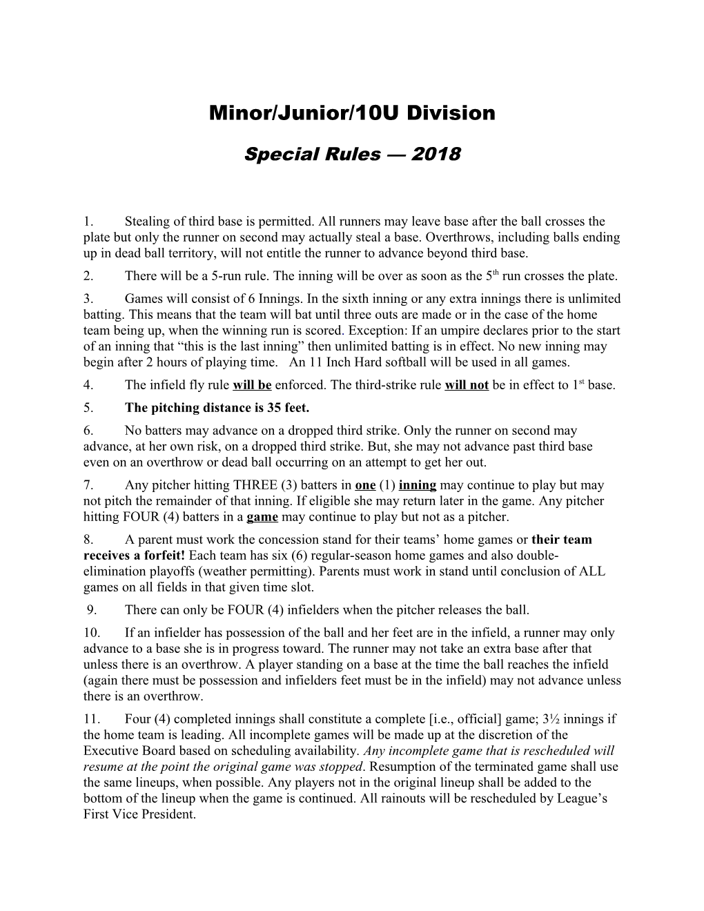 Minor/Junior/10U Division