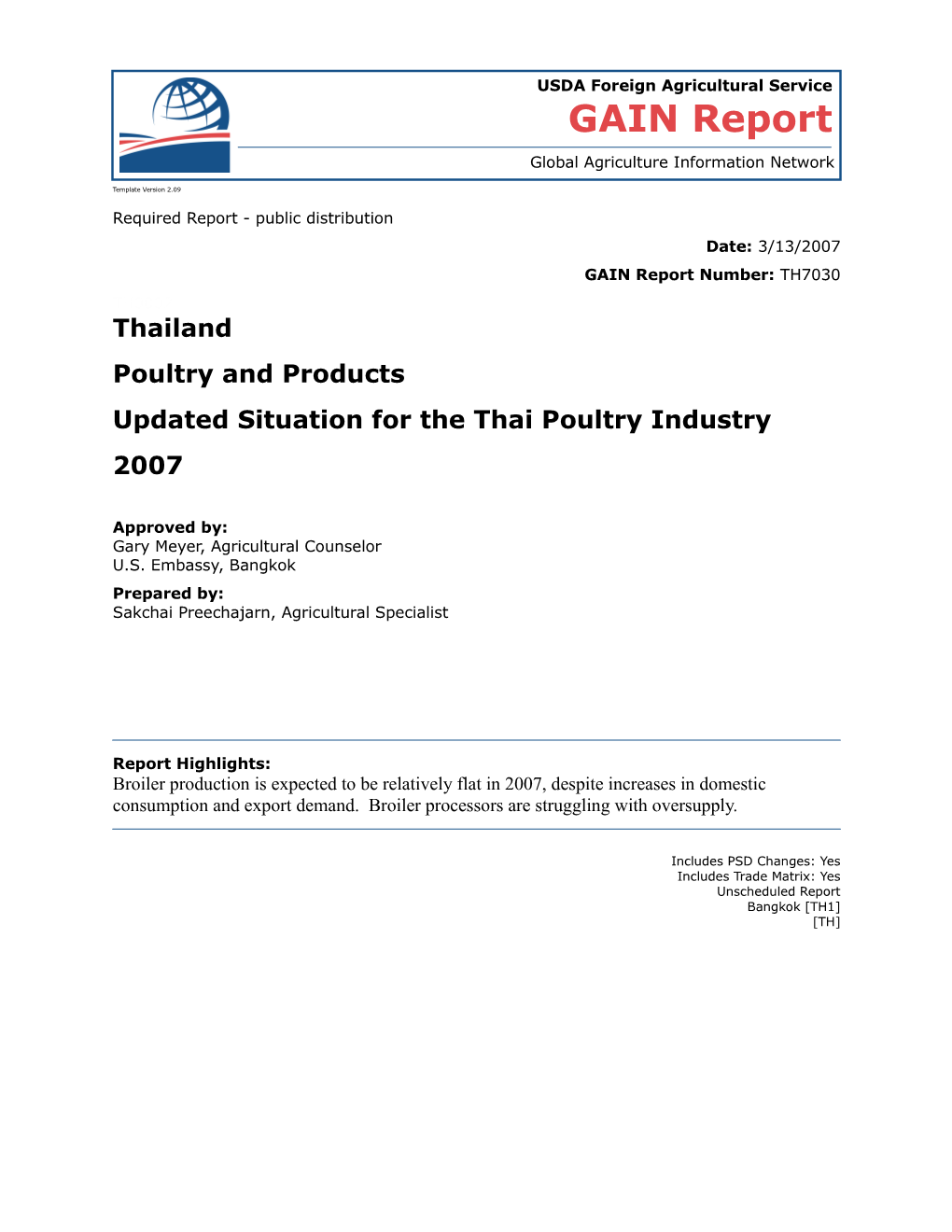 Updated Situation for the Thai Poultry Industry