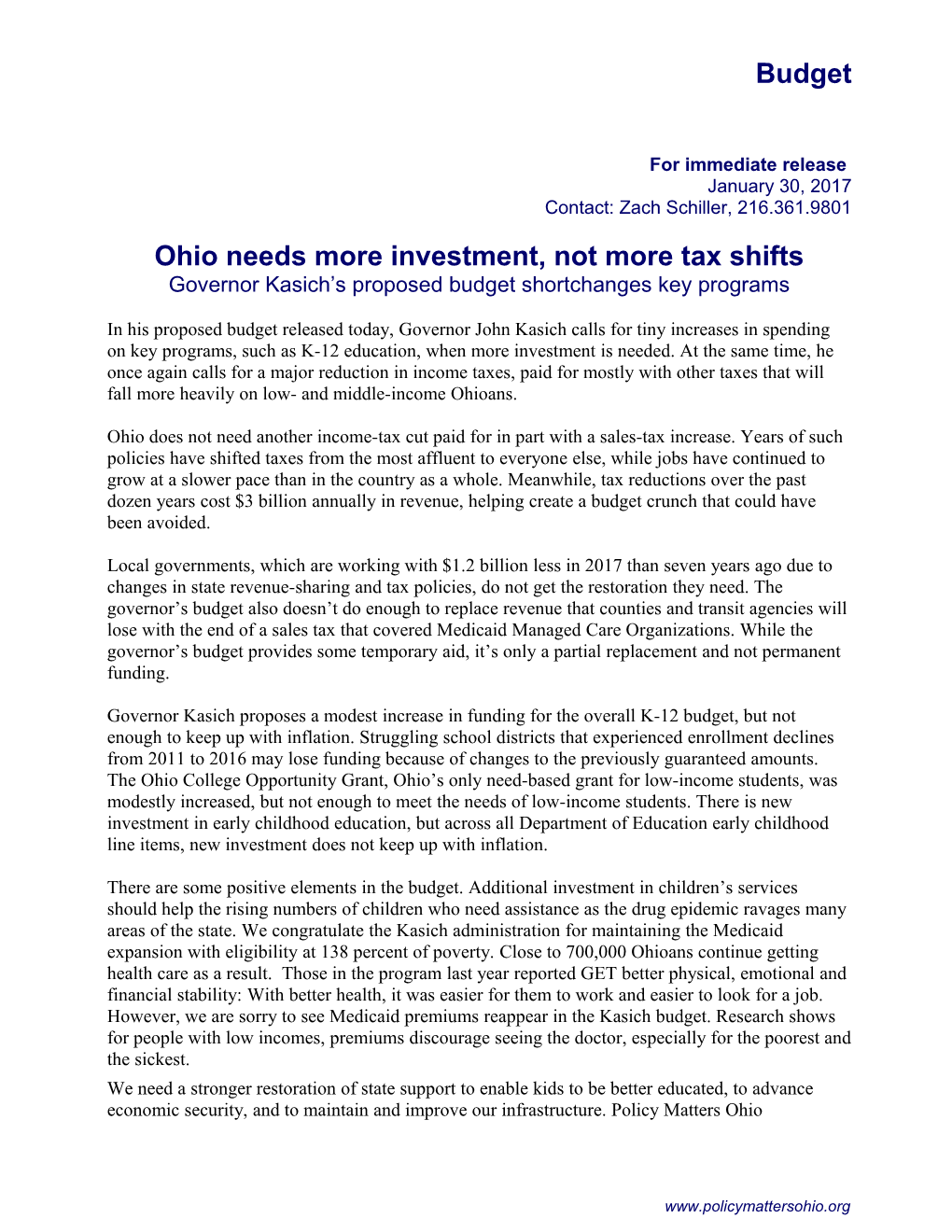 Ohio Needs More Investment, Not More Tax Shifts