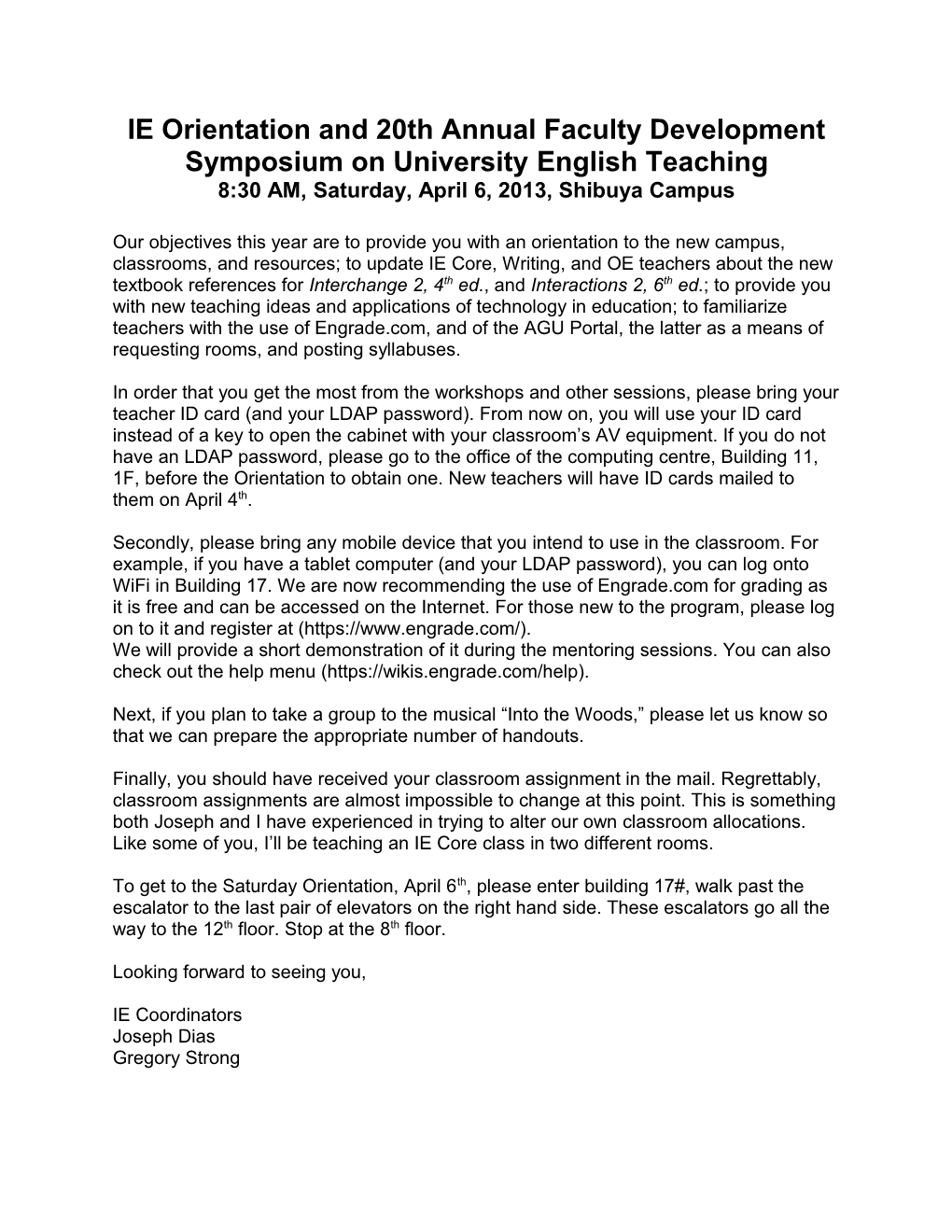 IE Orientation and 20Th Annual Faculty Development Symposium on Universityenglish Teaching