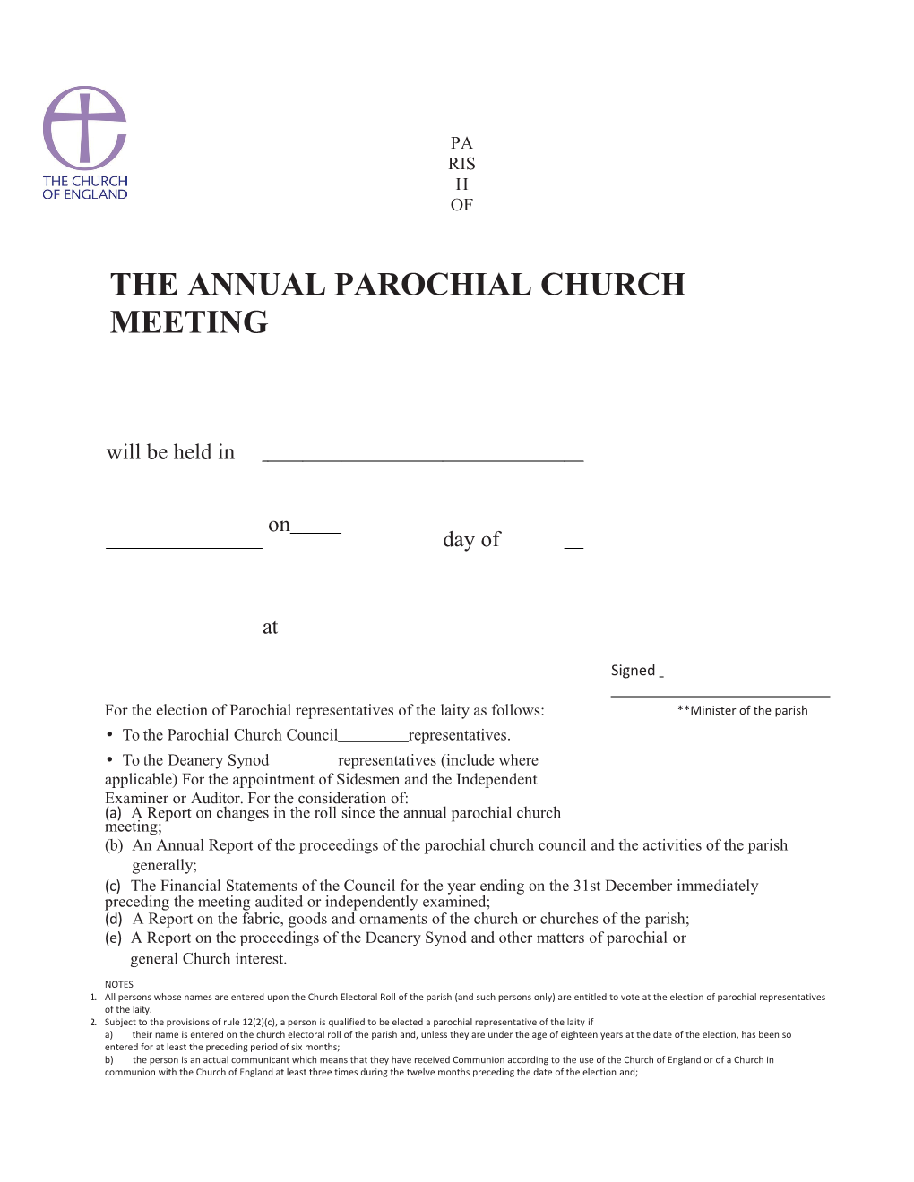The Annual Parochial Churchmeeting