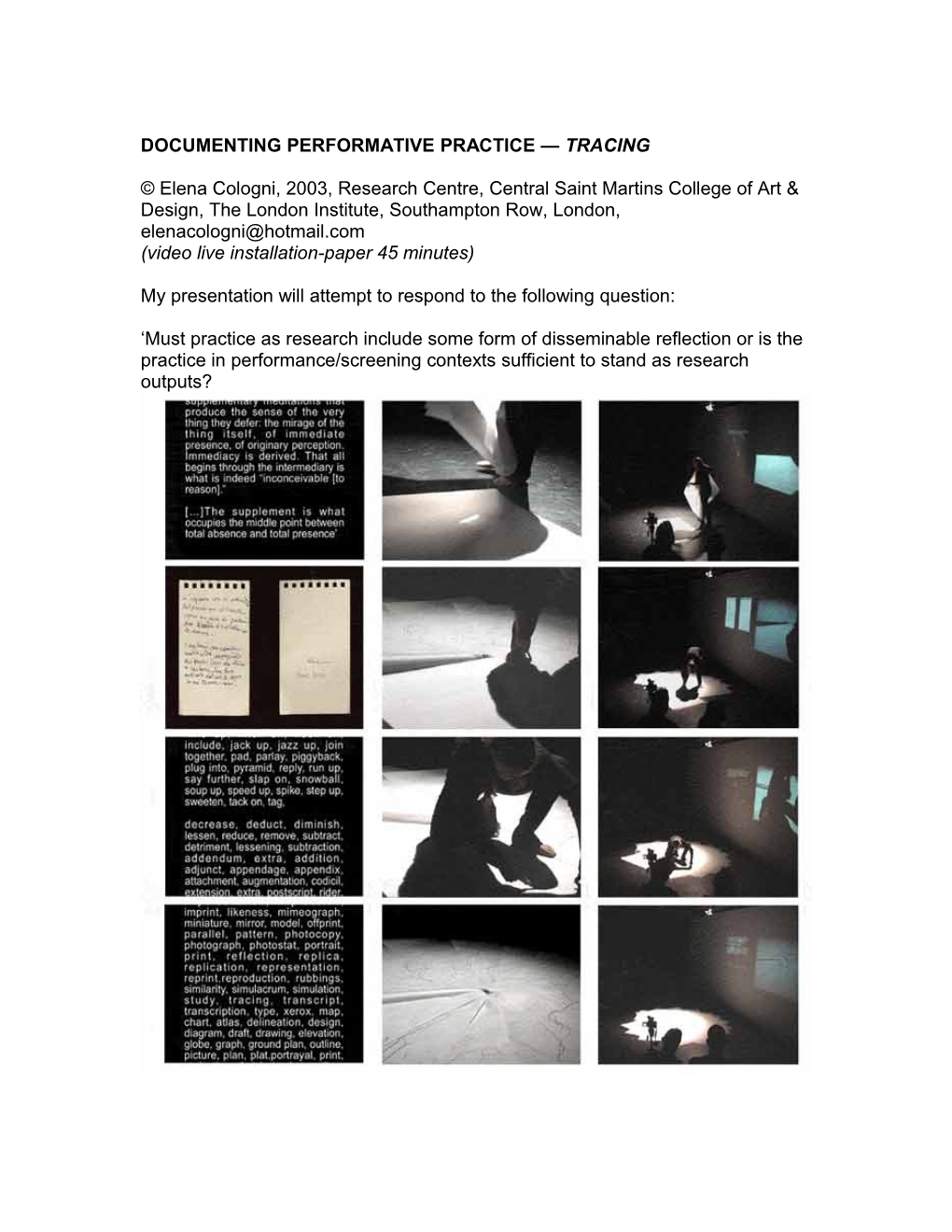Documenting Performative Practice Tracing