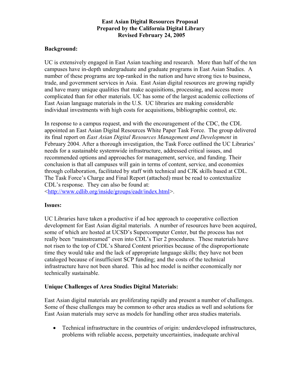 East Asian Digital Resources Proposal for University Librarians
