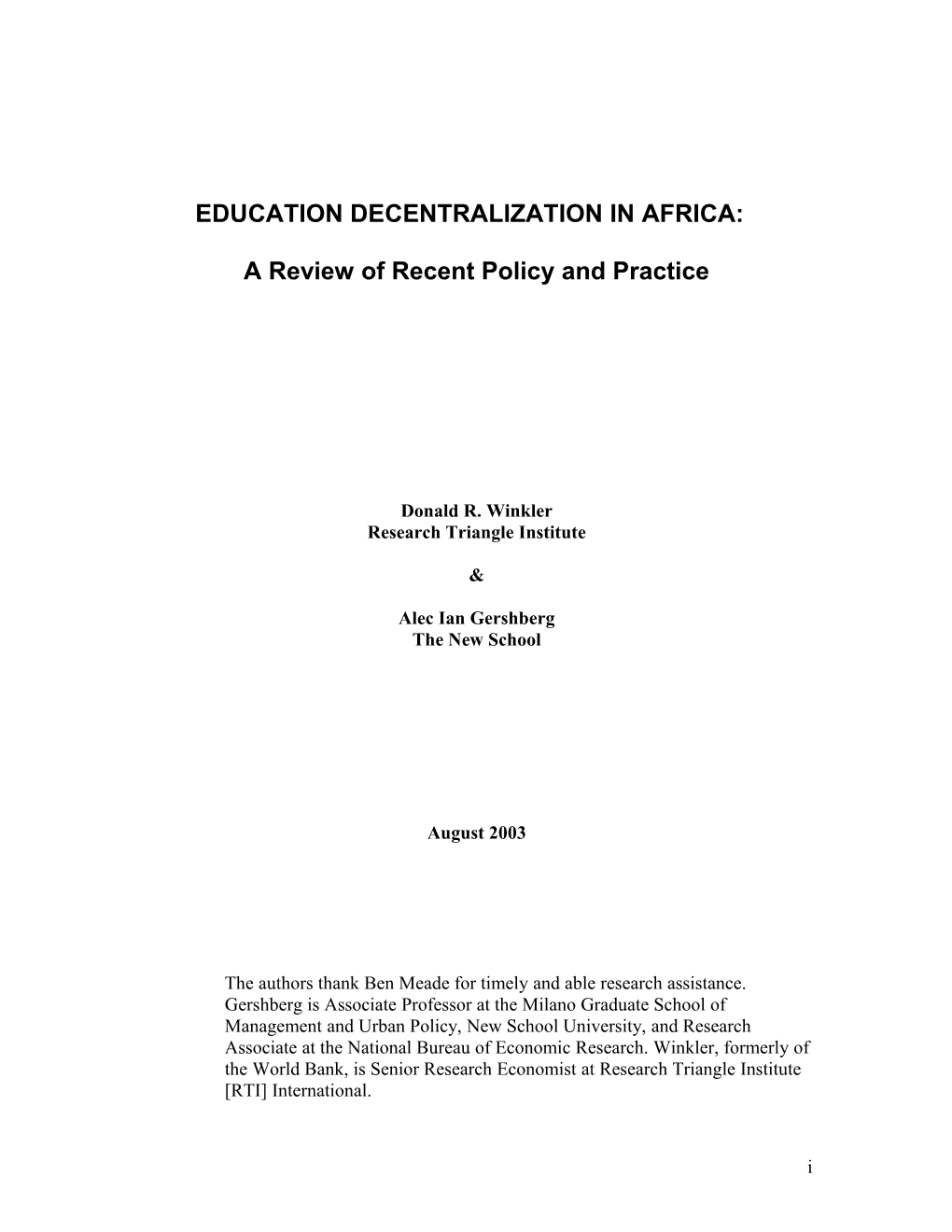 Education Decentralization in Africa: a Typology and Review of Recent Practice
