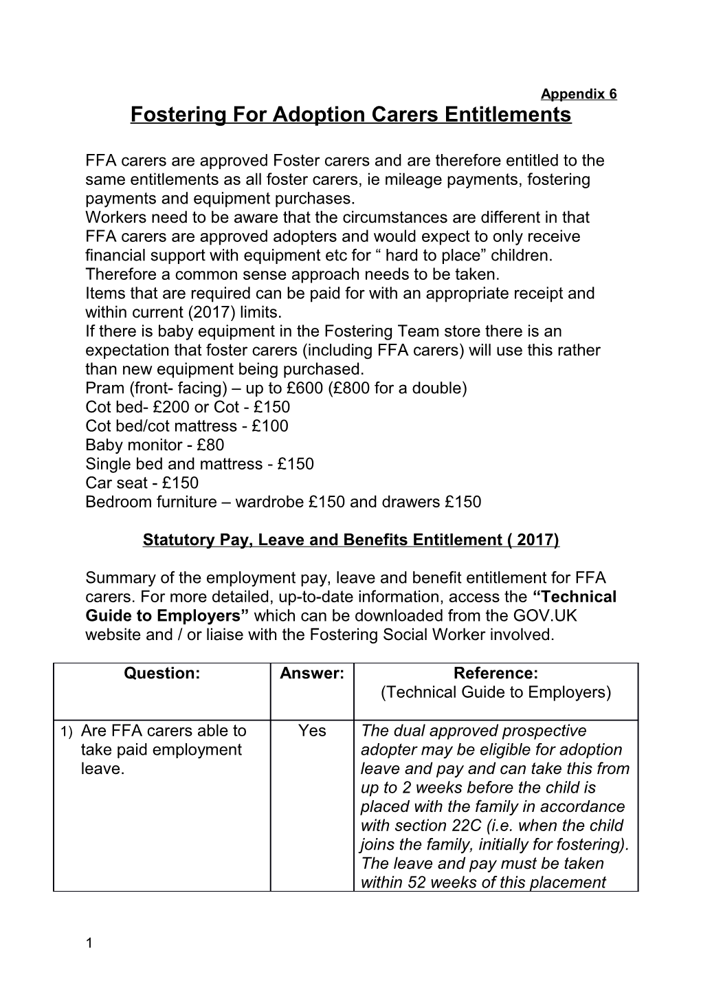 Fostering for Adoption Carers Entitlements