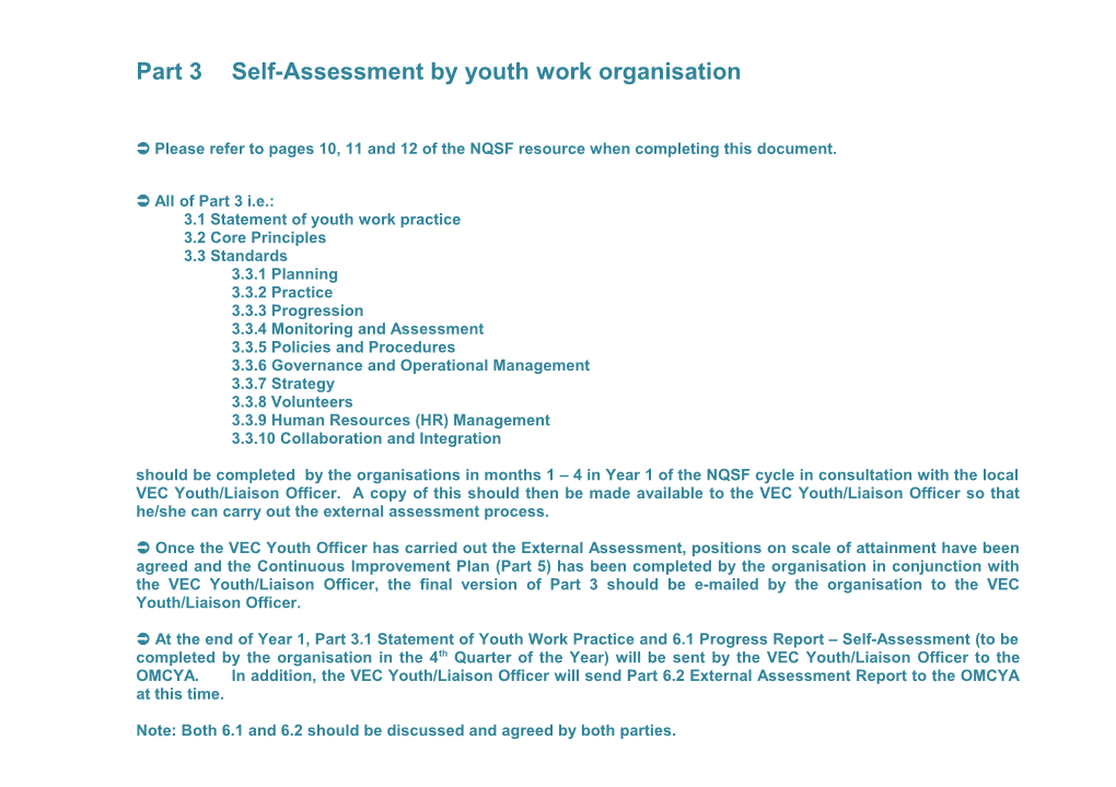 Part 3Self-Assessment by Youth Work Organisation