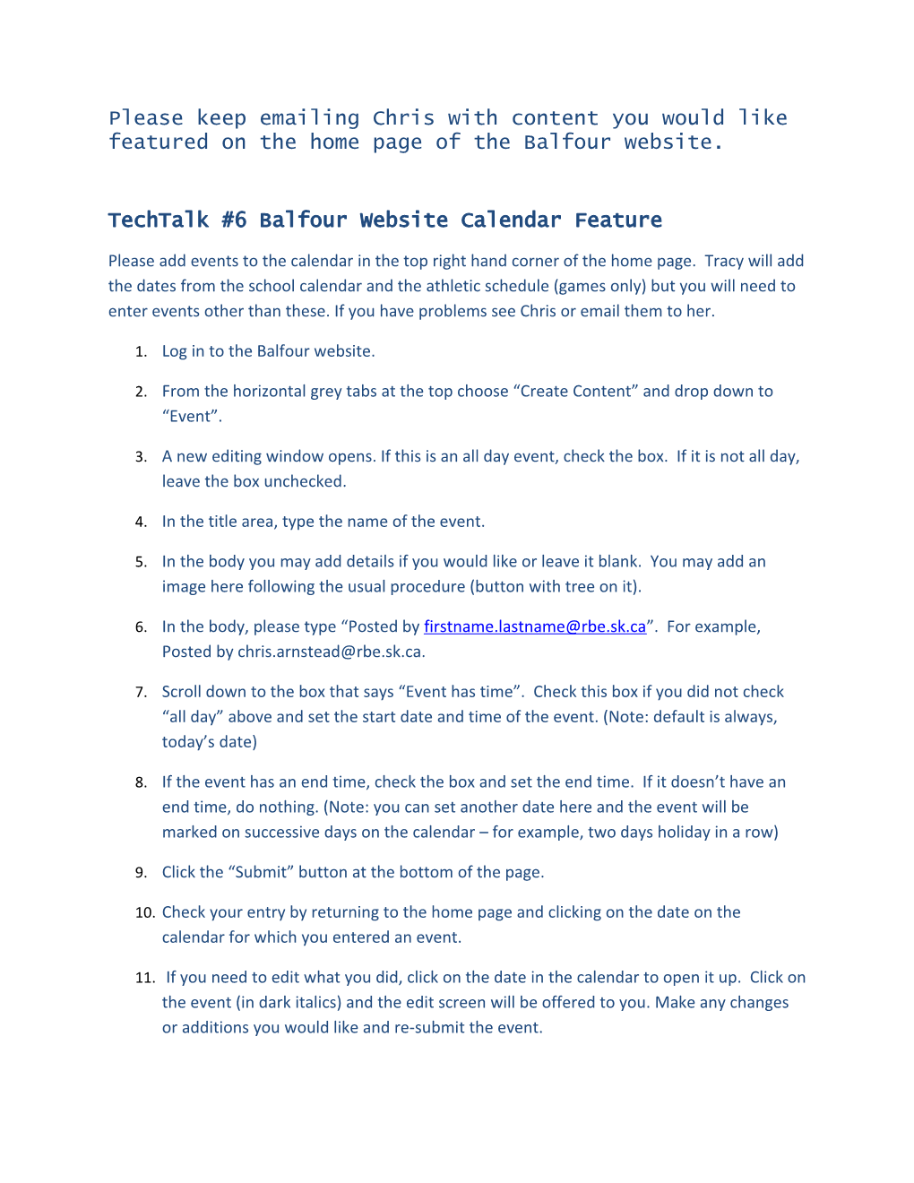 Techtalk #6 Balfour Website Calendar Feature