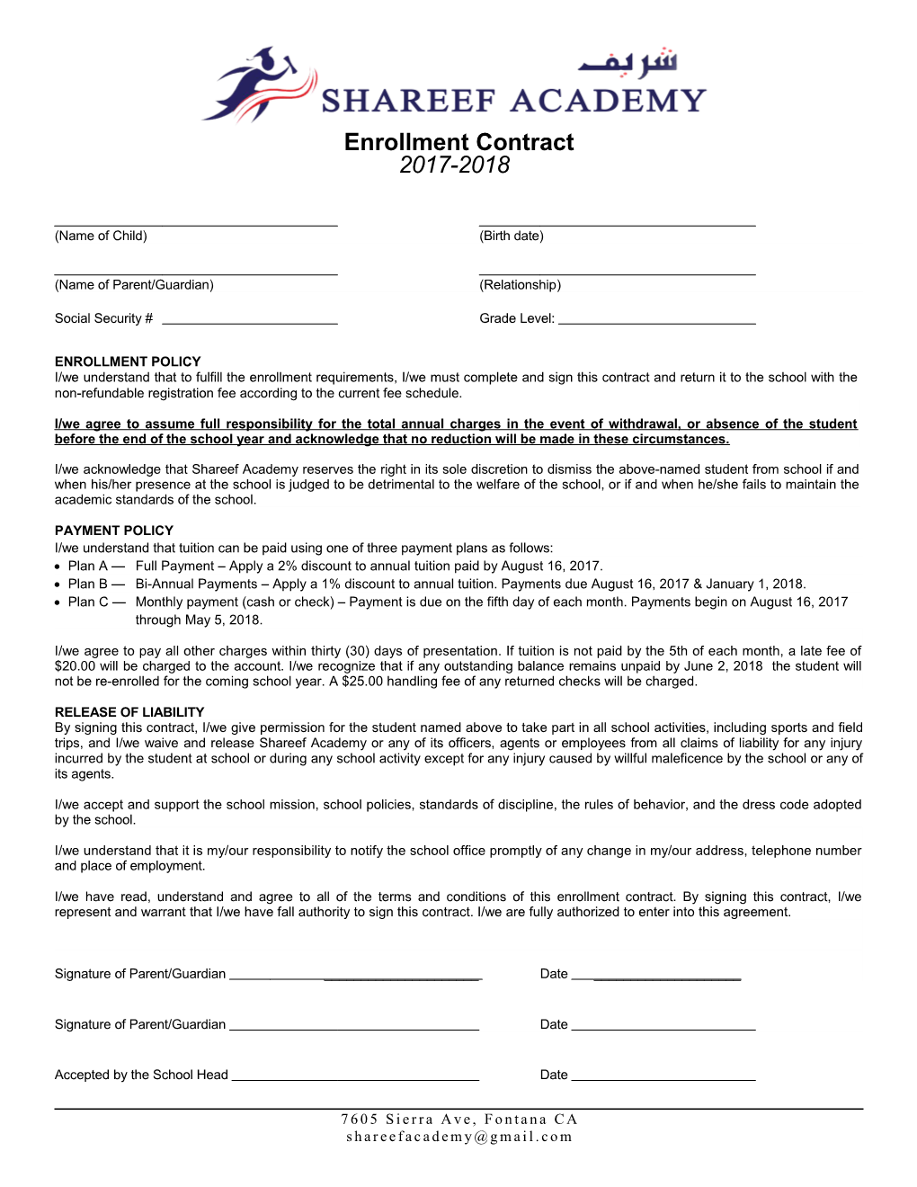 Enrollment Contract