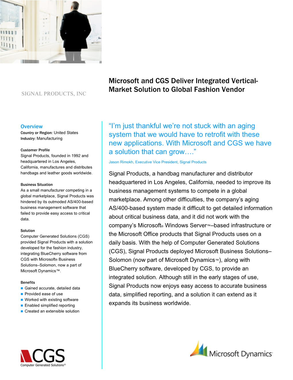 Microsoft and CGS Deliver Integrated Vertical-Market Solution to Global Fashion Vendor