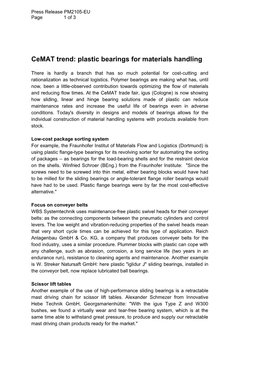 Cemat Trend: Plastic Bearings for Materials Handling